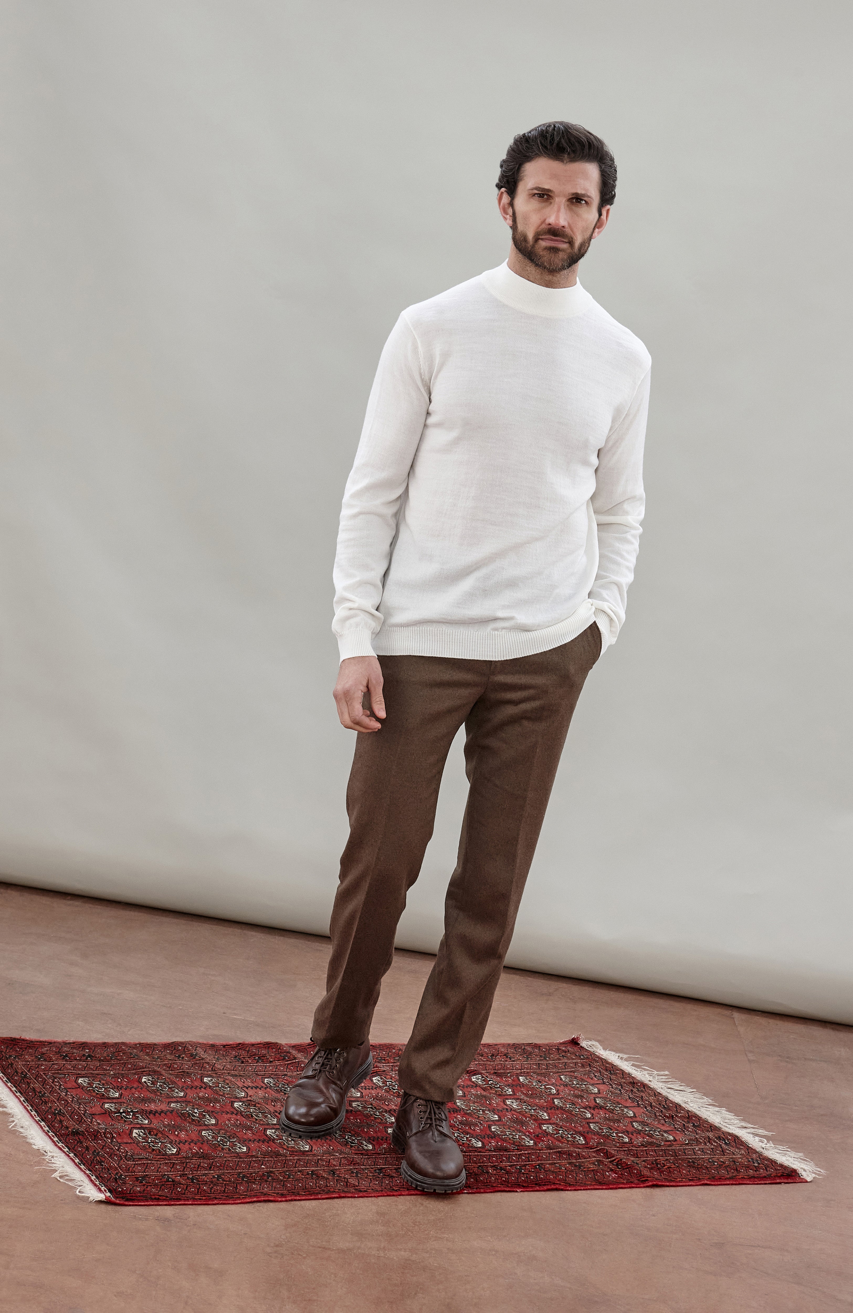 Mens Extra Fine Merino Wool Mock Turtleneck Jumper