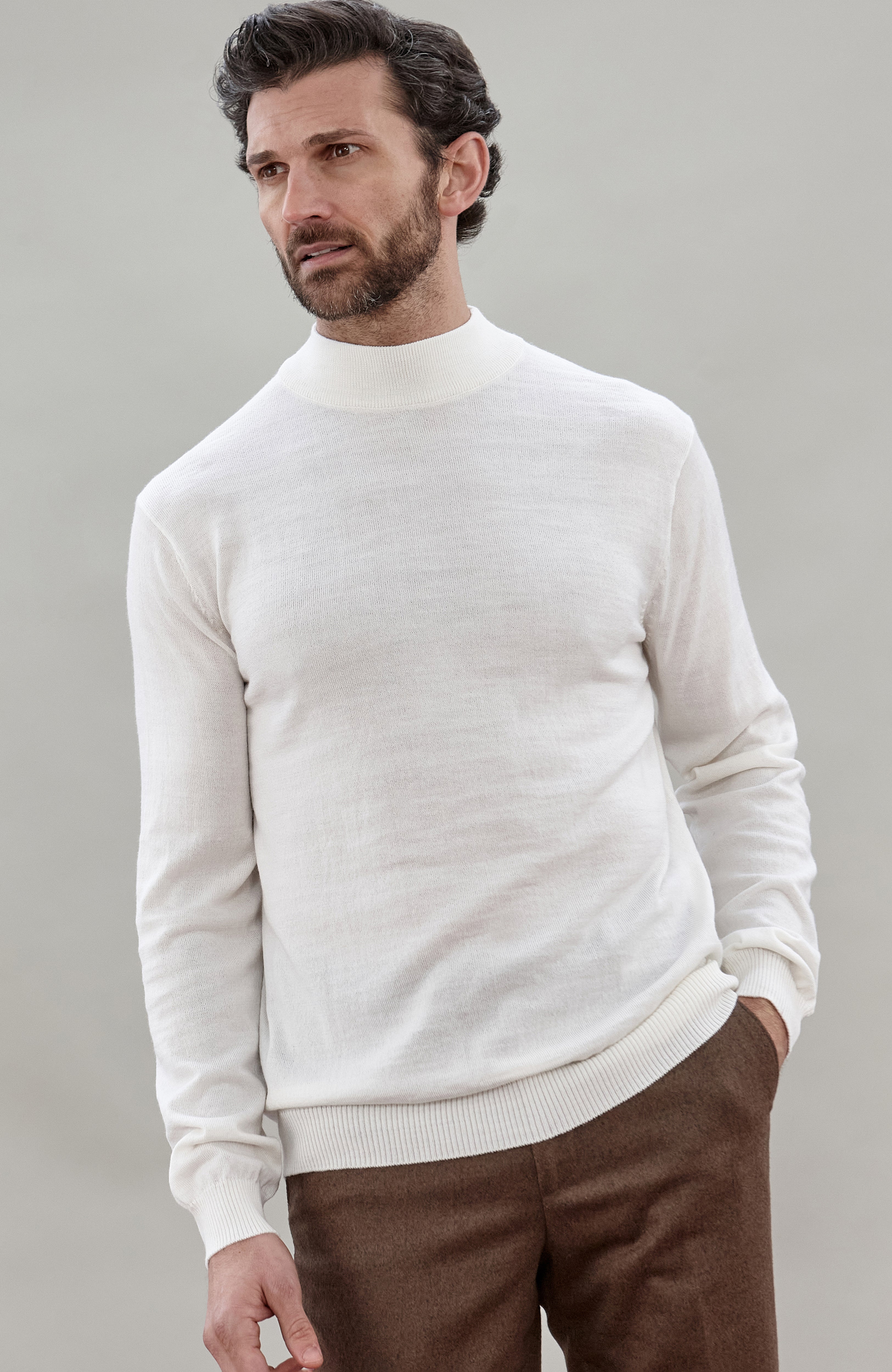 Mens Extra Fine Merino Wool Mock Turtleneck Jumper