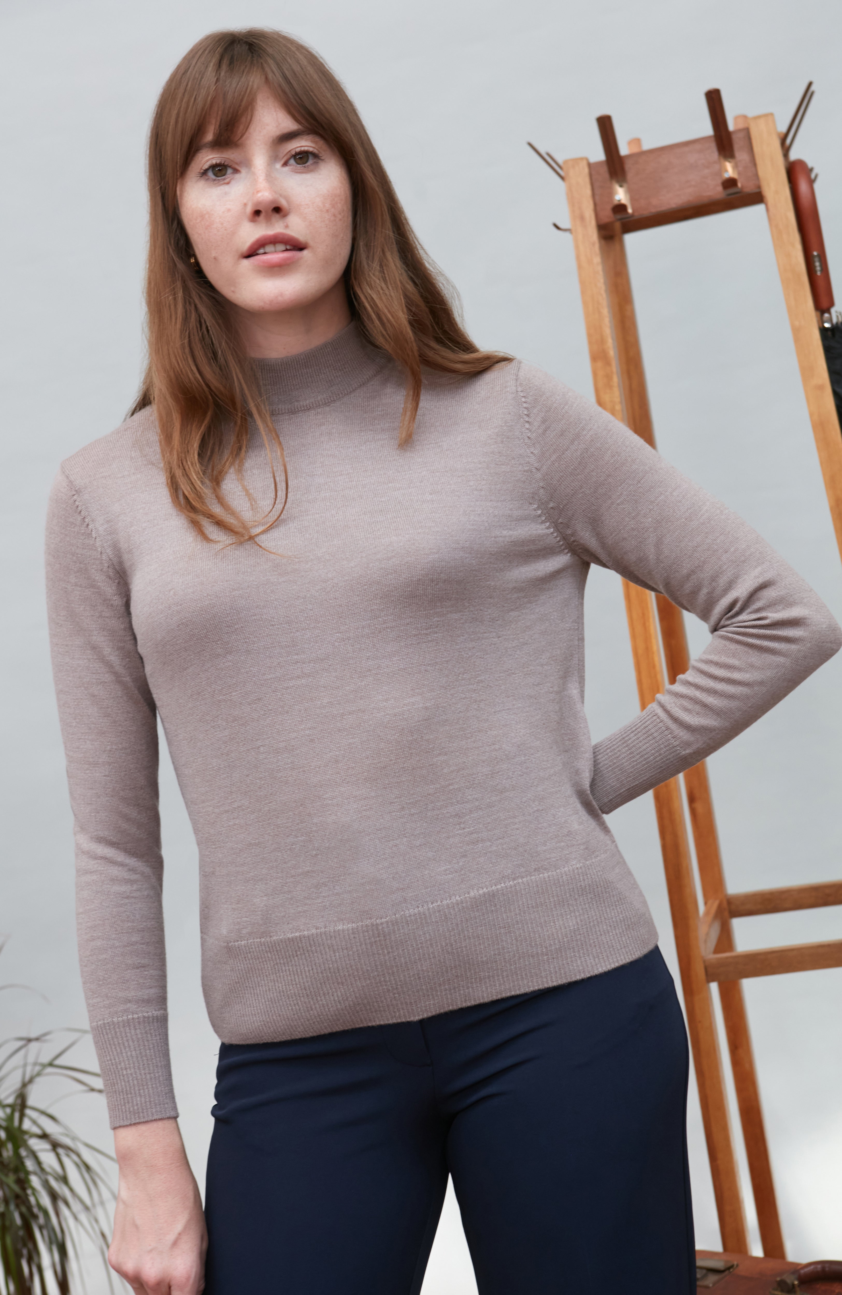 Womens Pure Extra Fine Merino Wool Mock Neck Jumper