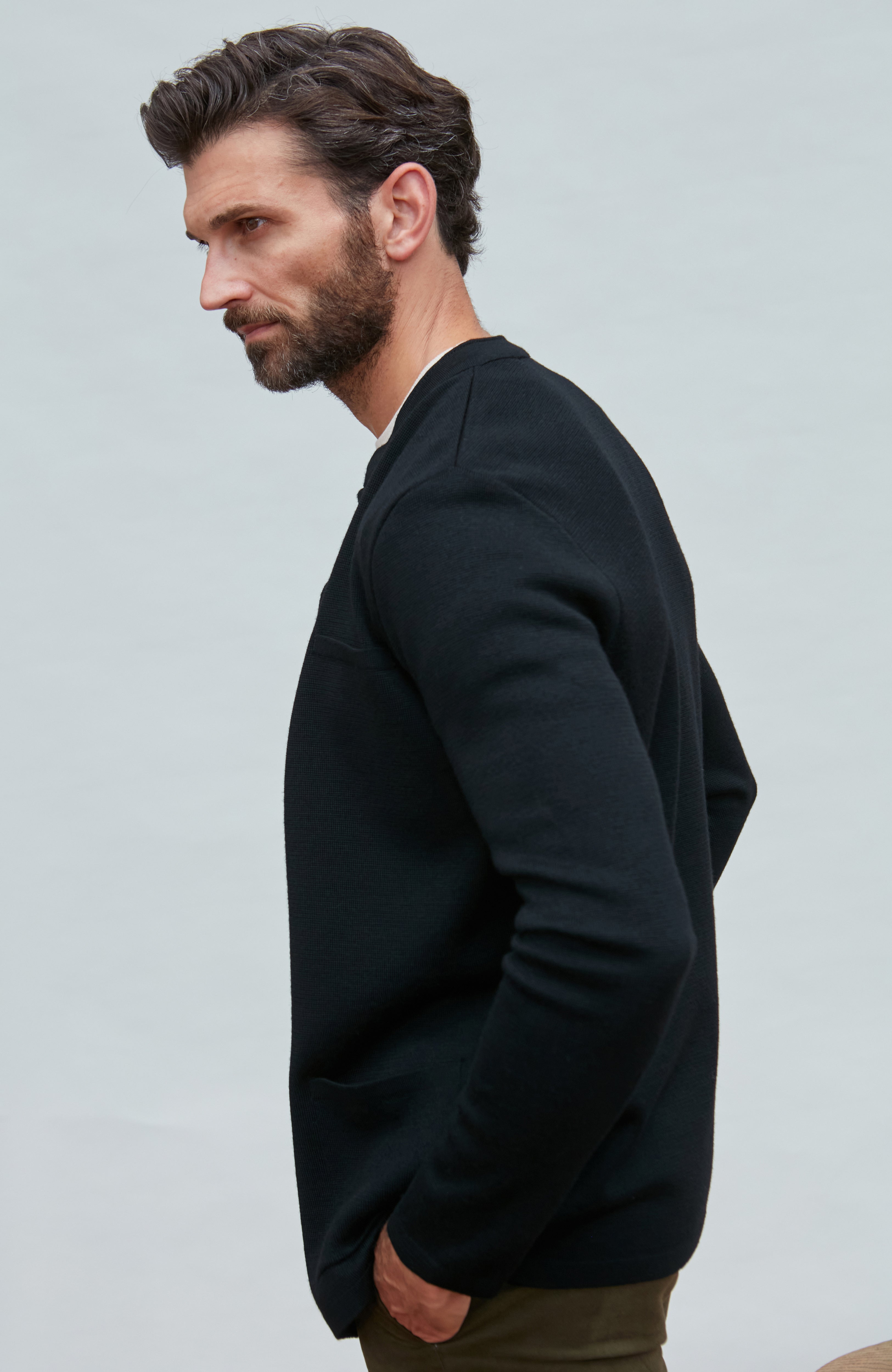 Mens Extra Fine Merino Wool Knitted Nehru Jacket