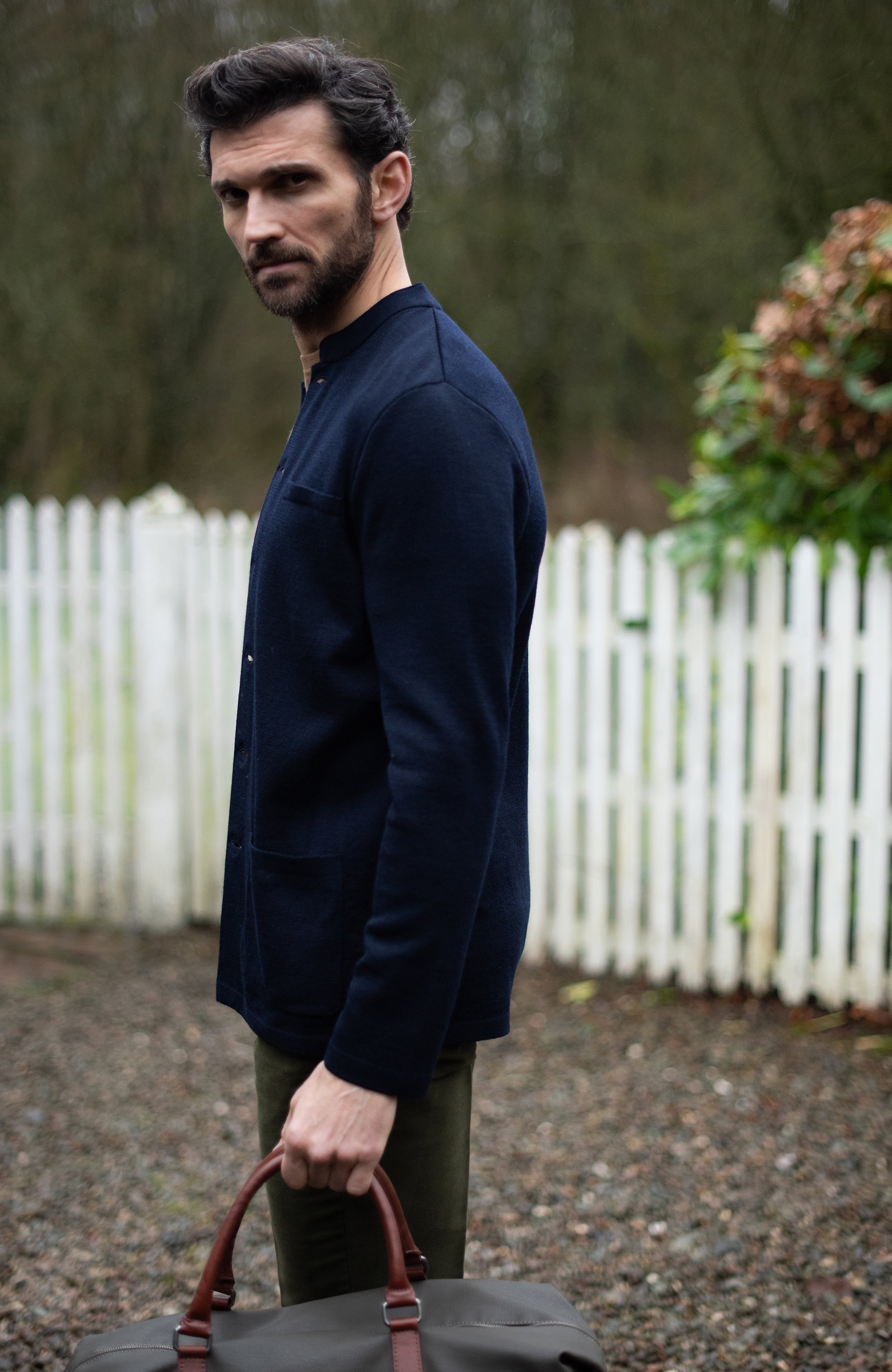 Mens Extra Fine Merino Wool Knitted Nehru Jacket