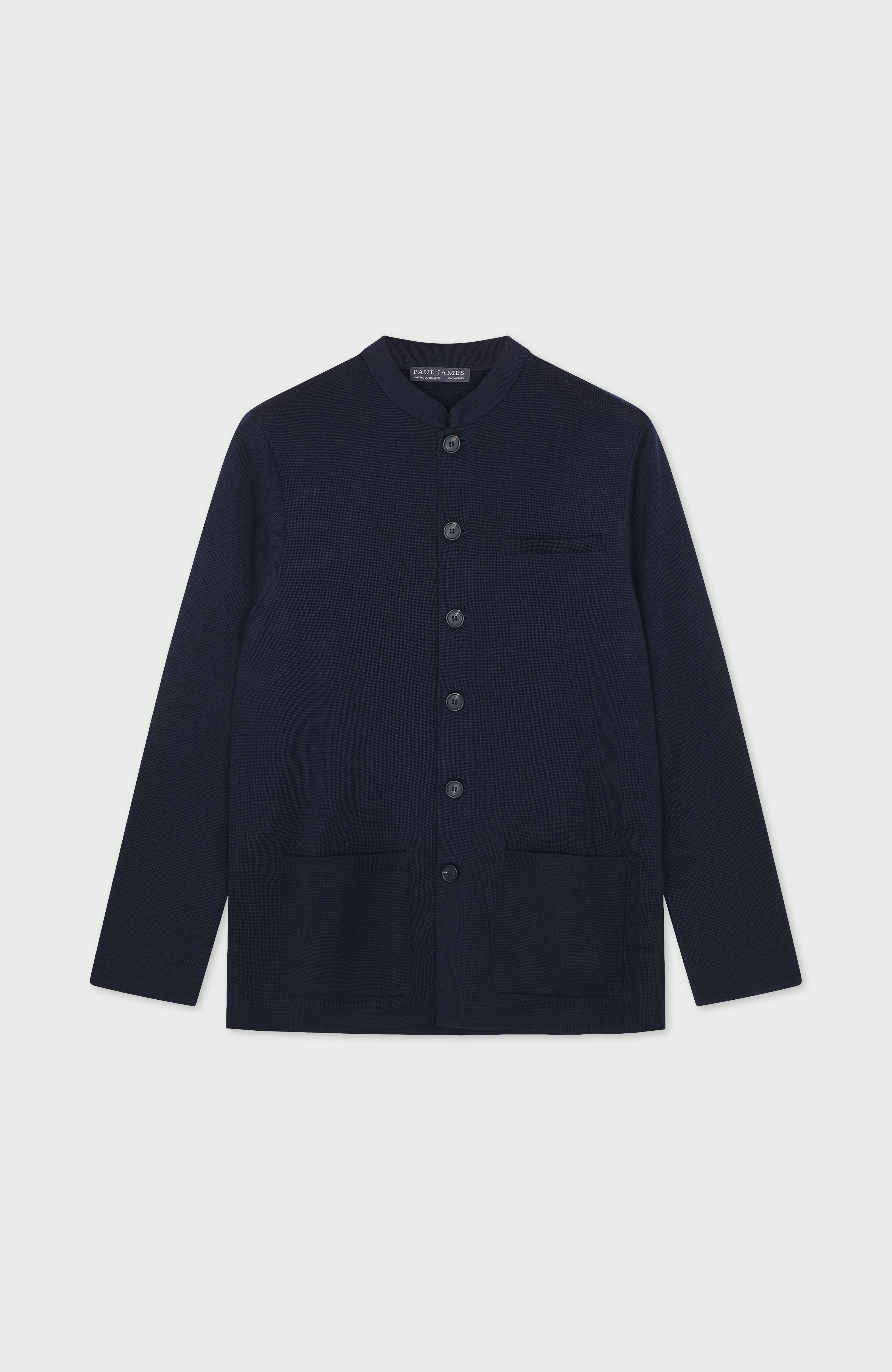 Mens Extra Fine Merino Wool Knitted Nehru Jacket