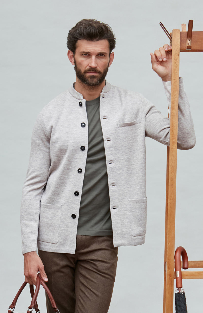 Mens Extra Fine Merino Wool Knitted Nehru Jacket