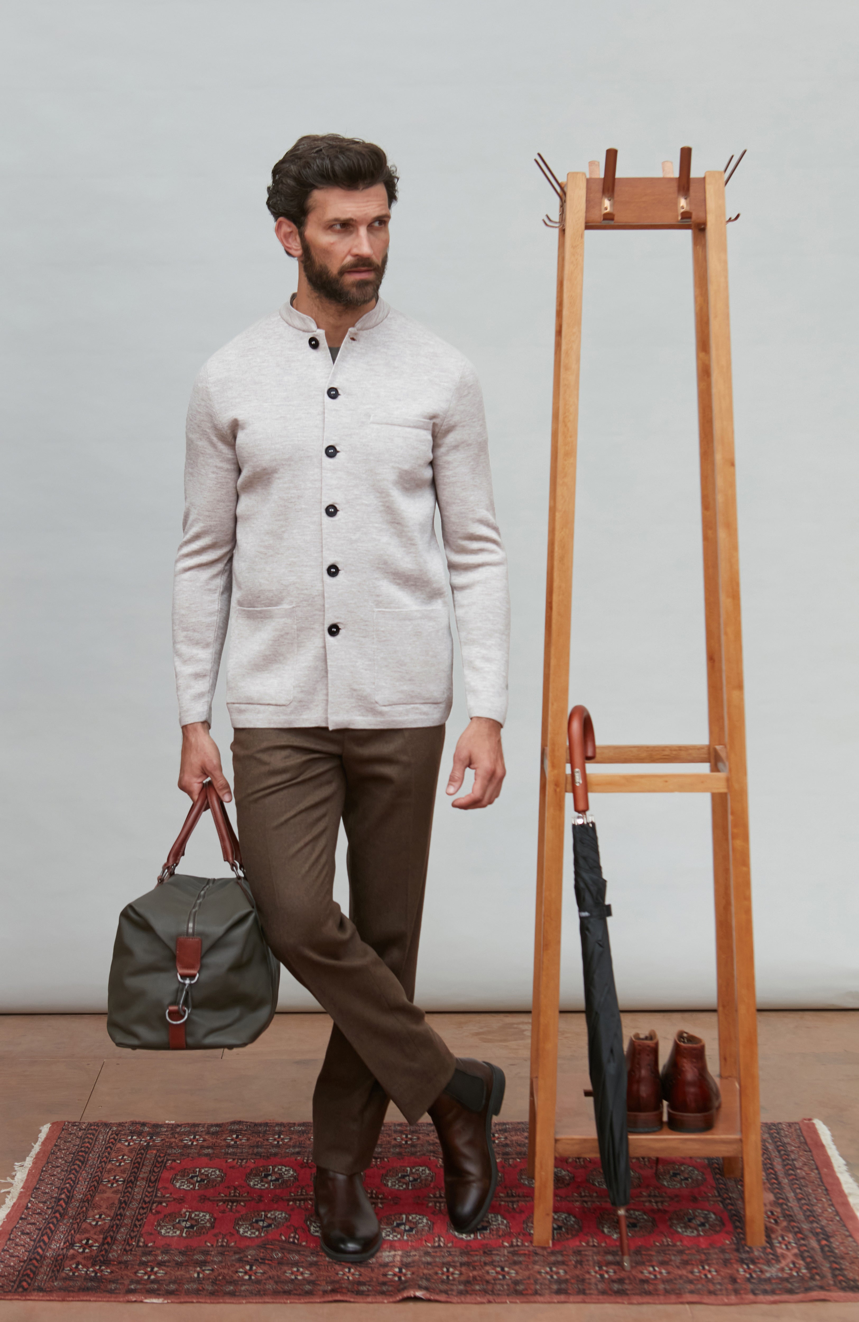 Mens Extra Fine Merino Wool Knitted Nehru Jacket