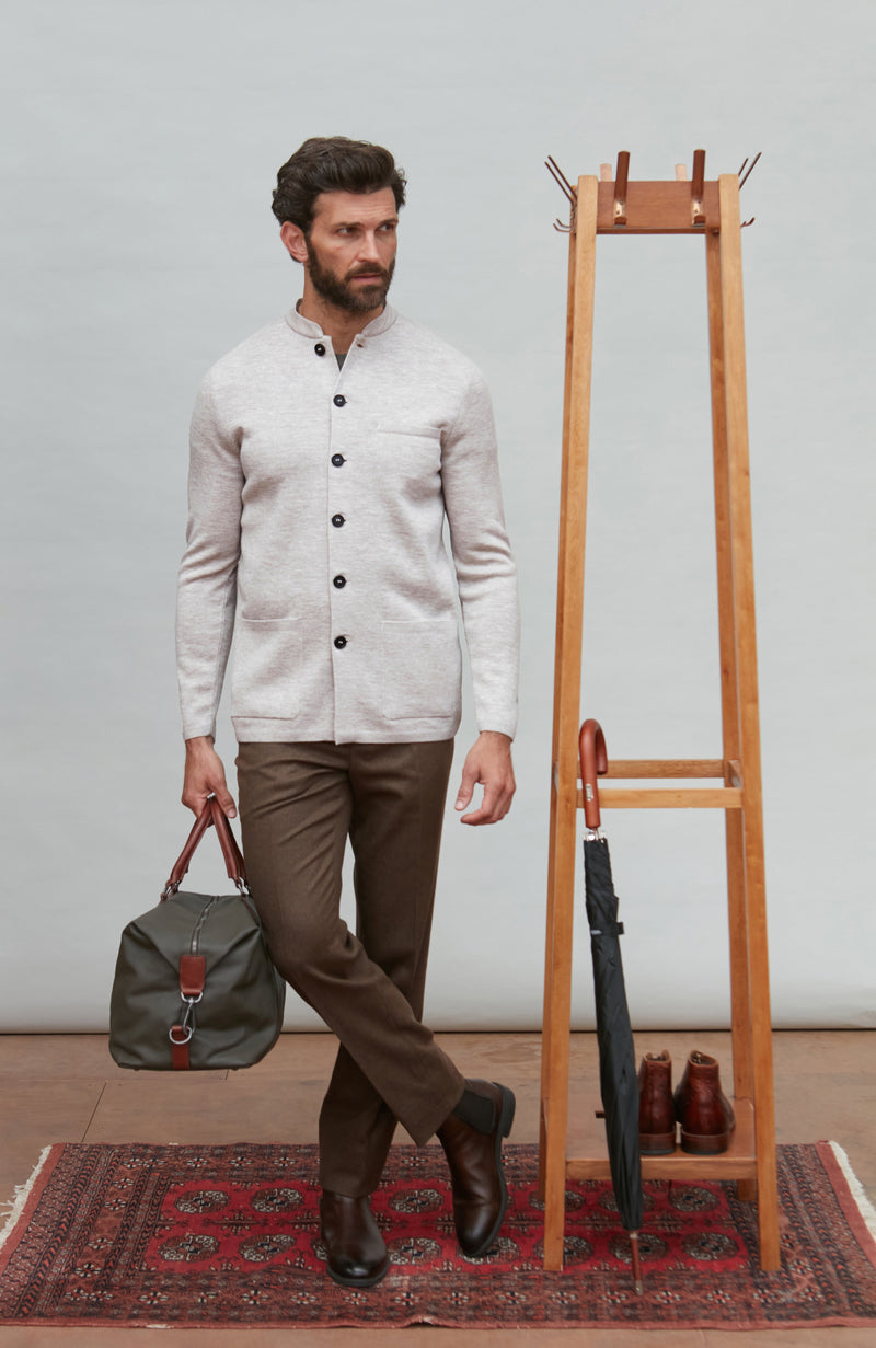 Mens Extra Fine Merino Wool Knitted Nehru Jacket