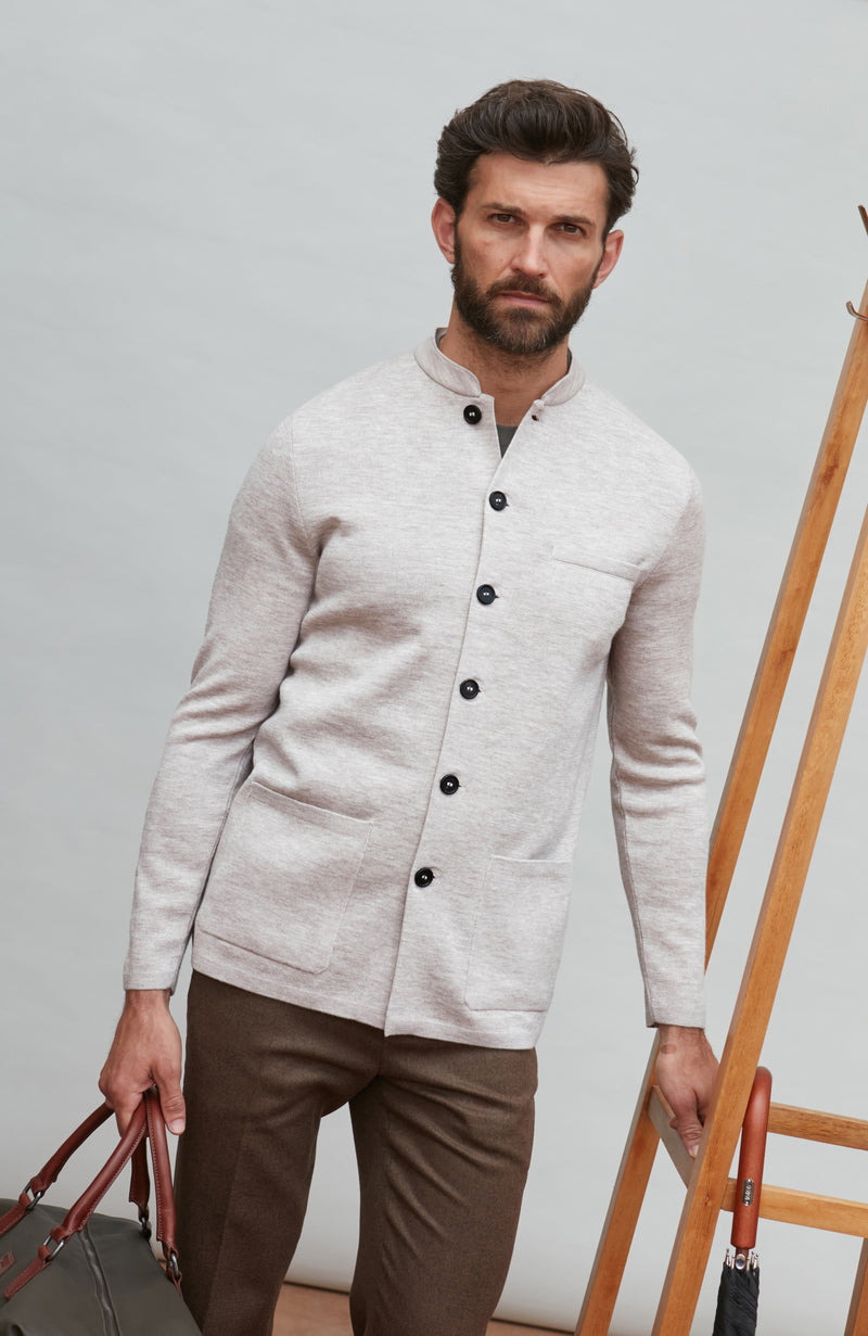 Mens Extra Fine Merino Wool Knitted Nehru Jacket