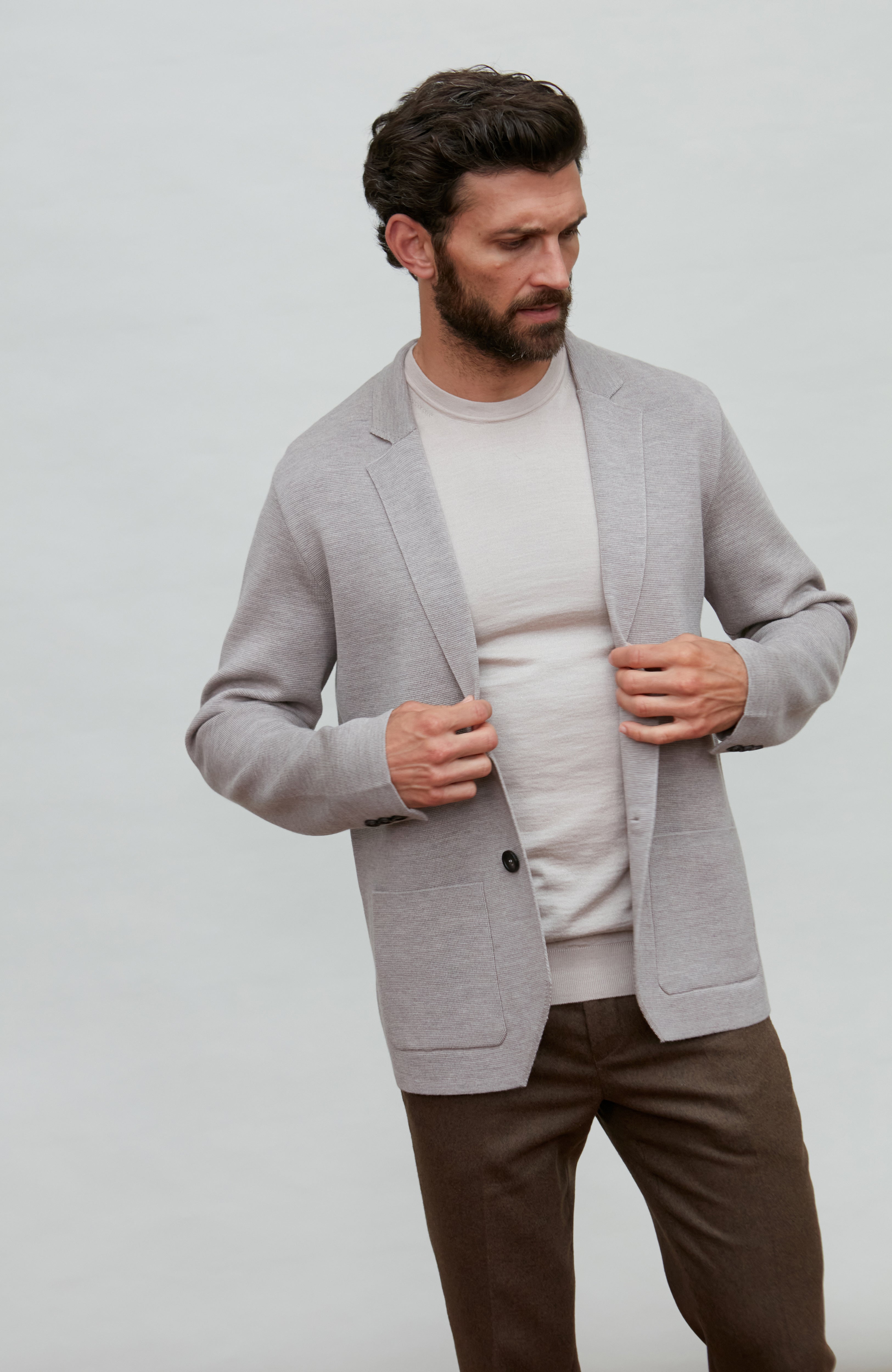 Mens Lightweight Extra Fine Merino Wool Knitted Blazer