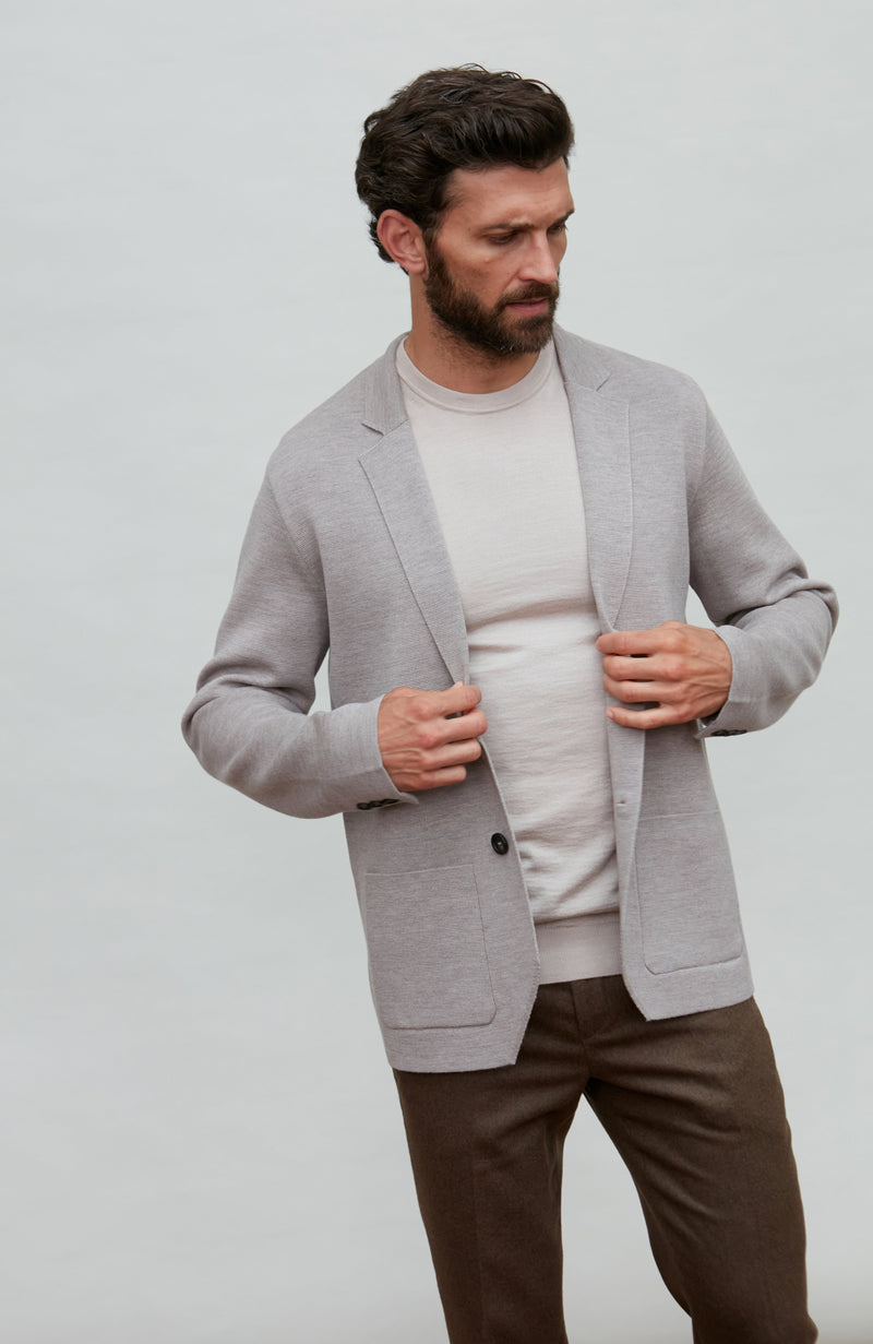 Mens Lightweight Extra Fine Merino Wool Knitted Blazer