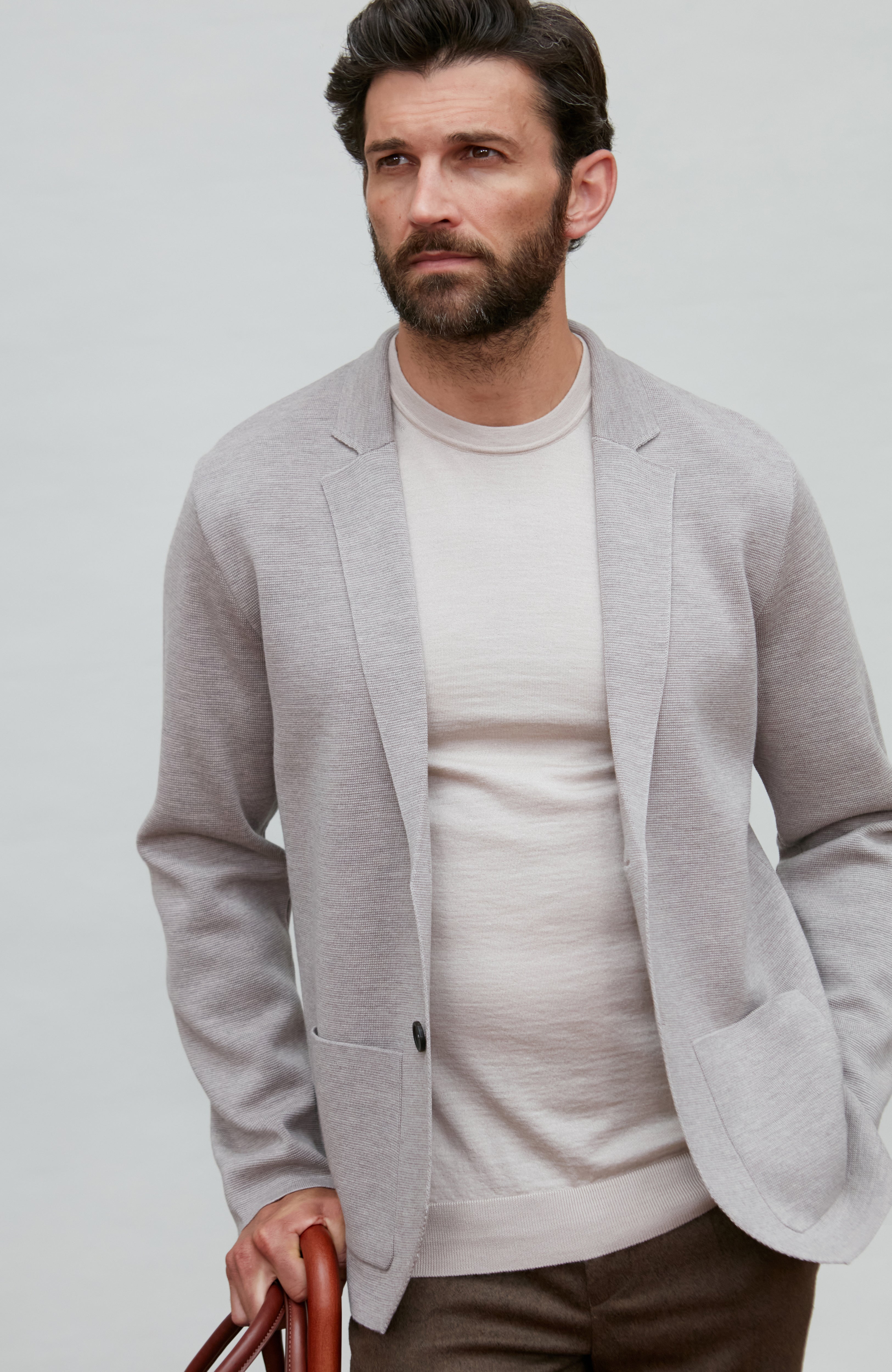 Mens Lightweight Extra Fine Merino Wool Knitted Blazer