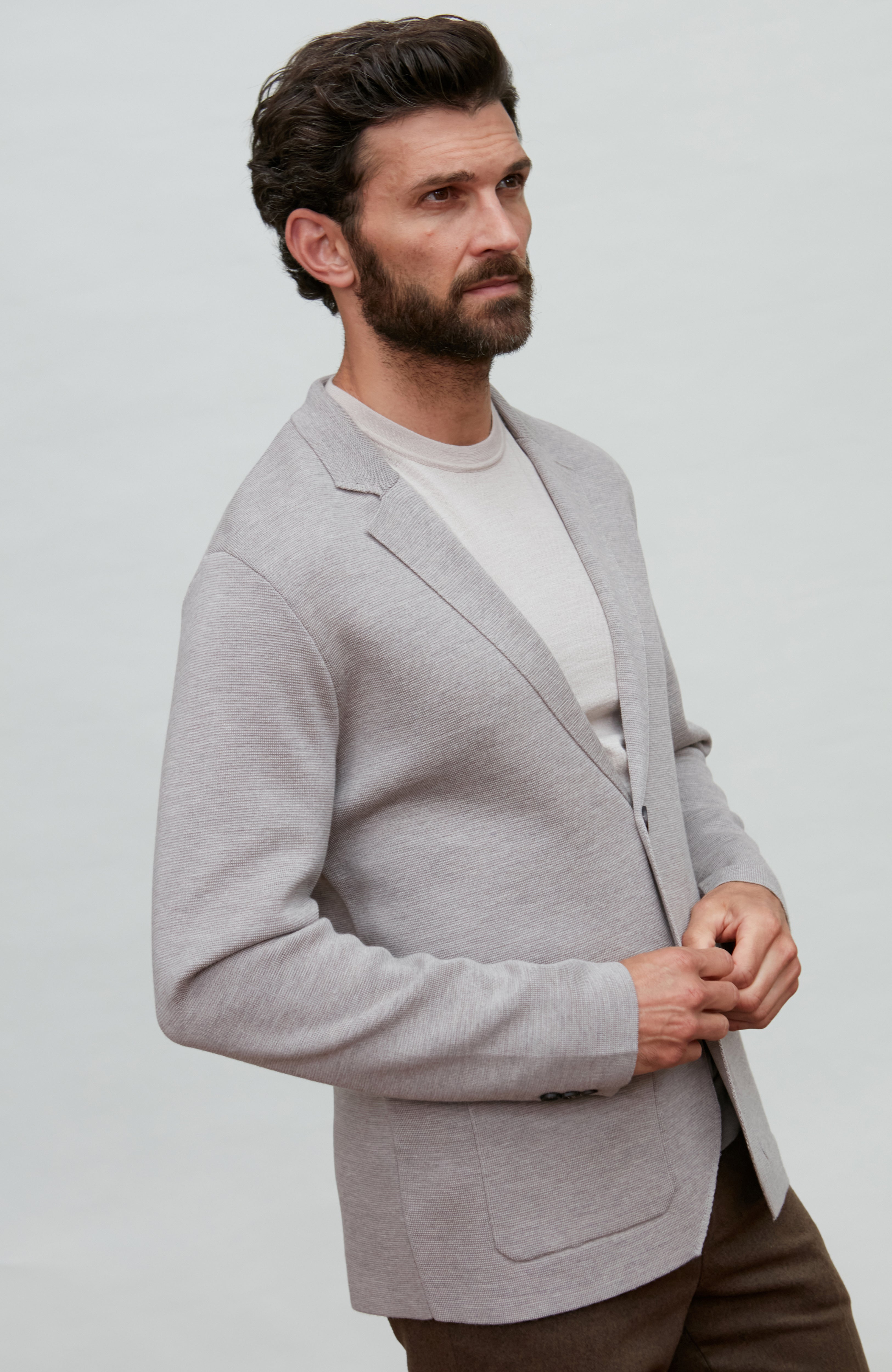 Mens Lightweight Extra Fine Merino Wool Knitted Blazer