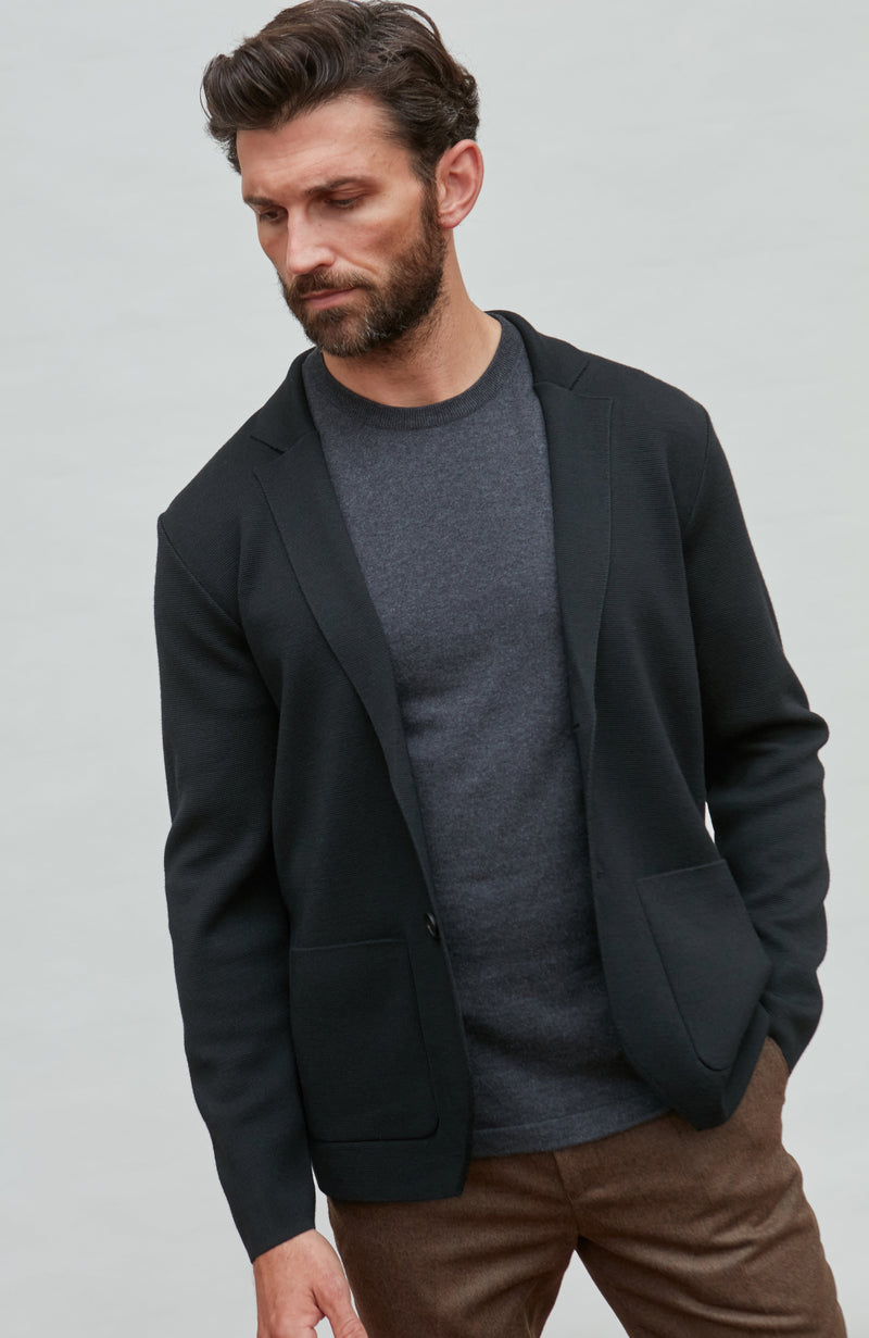 Mens Lightweight Extra Fine Merino Wool Knitted Blazer