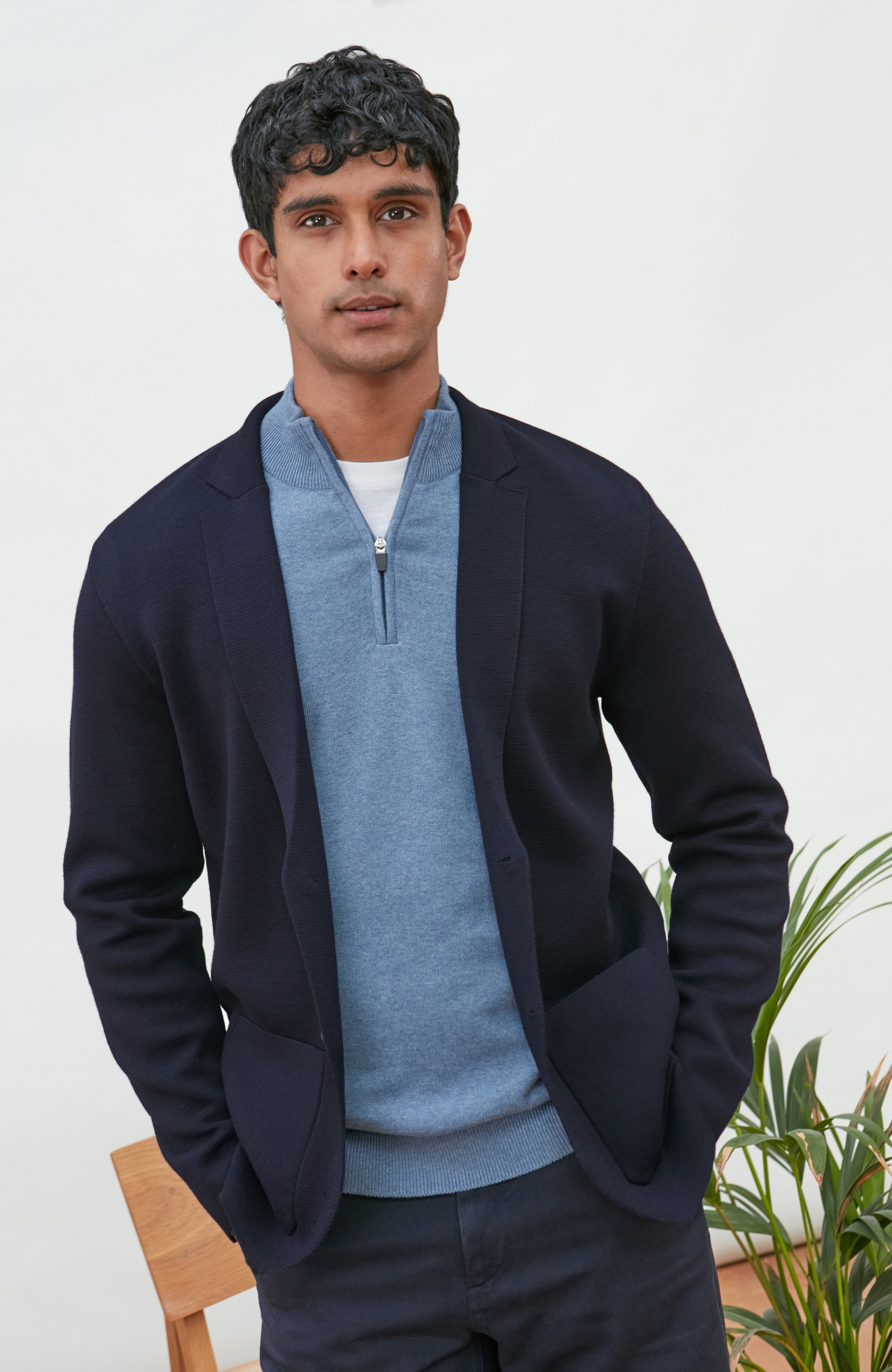 Mens Lightweight Extra Fine Merino Wool Knitted Blazer