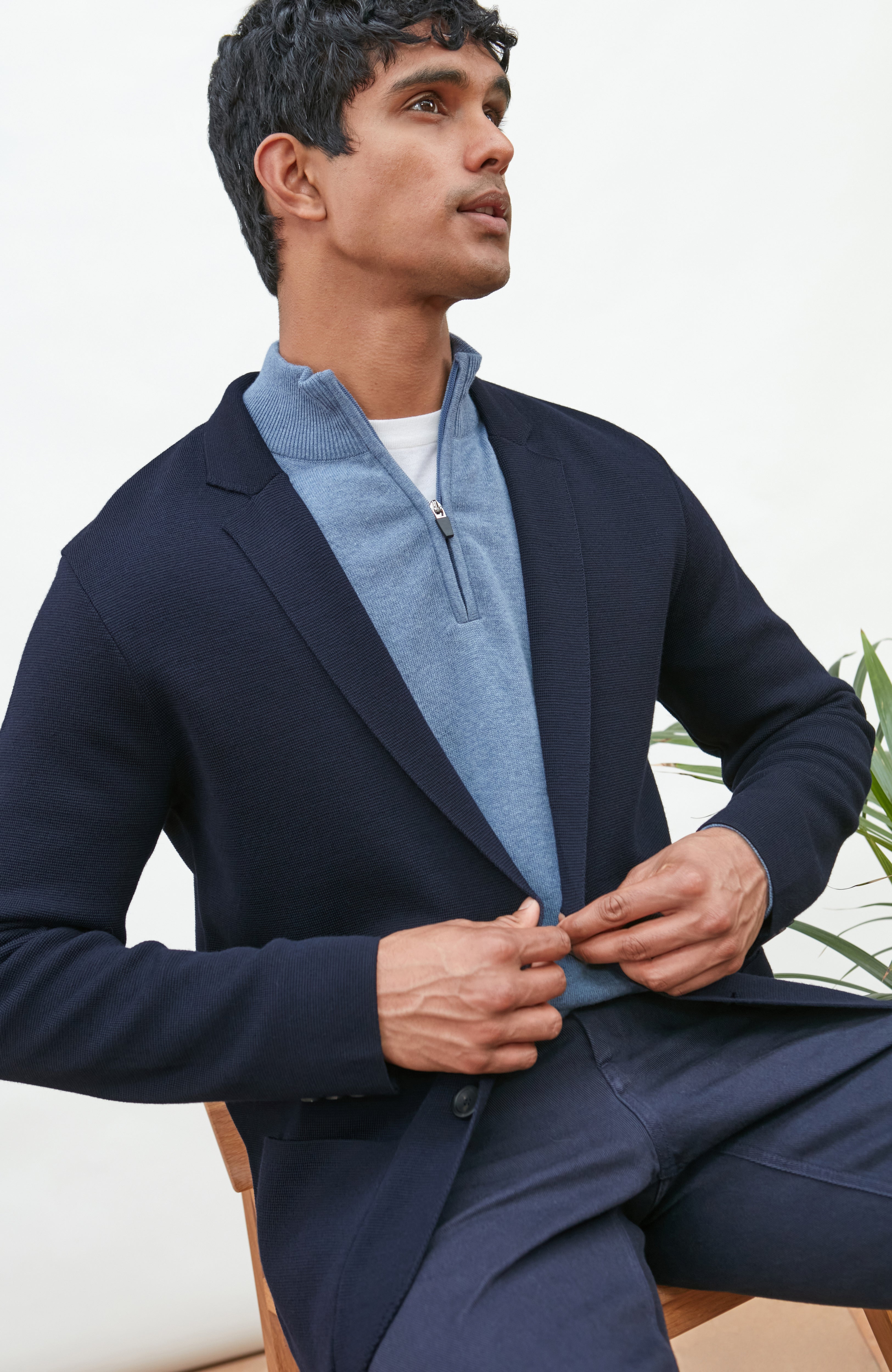 Mens Lightweight Extra Fine Merino Wool Knitted Blazer