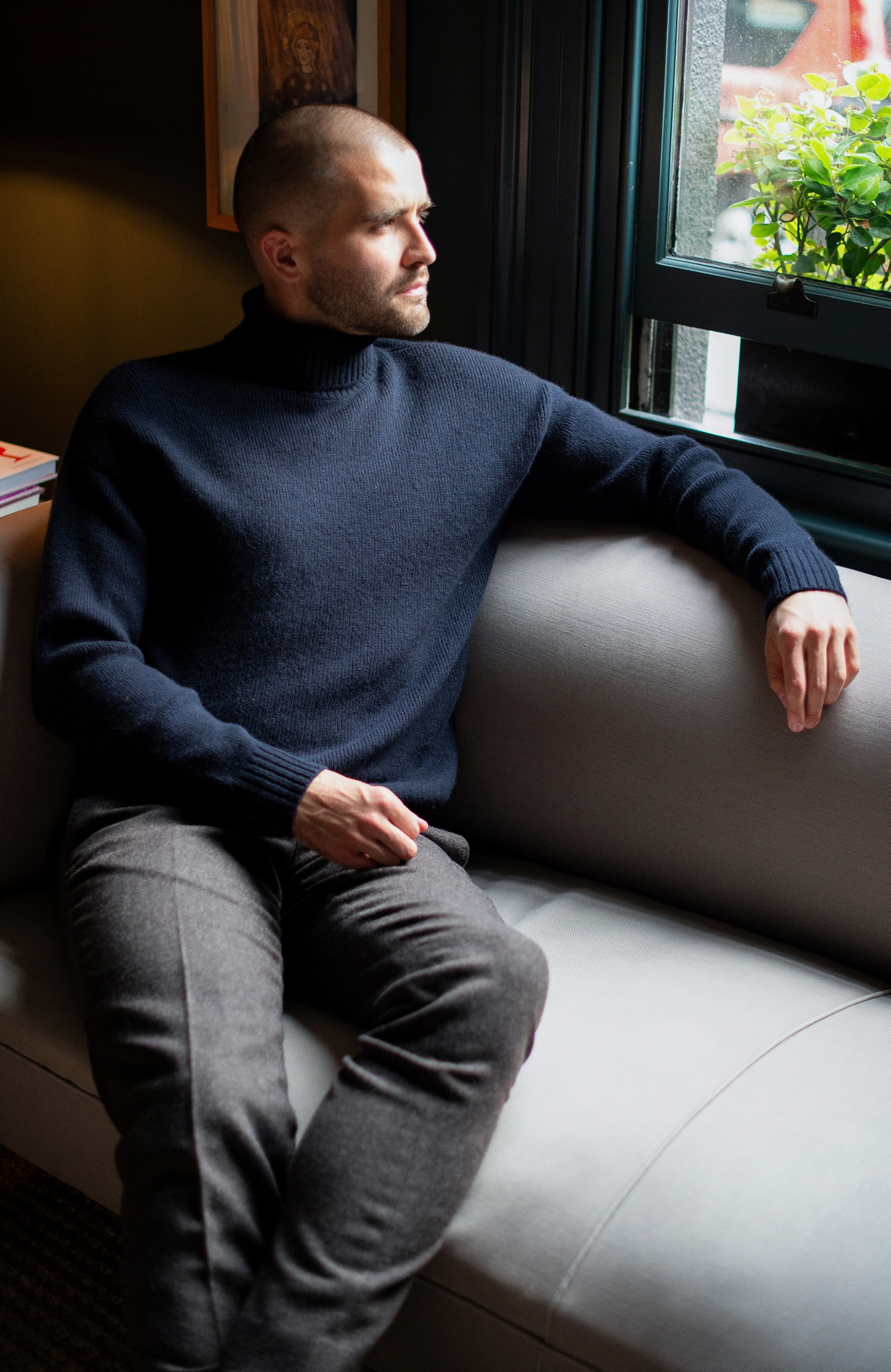 Mens Merino Cashmere Submariner Roll Neck Jumper