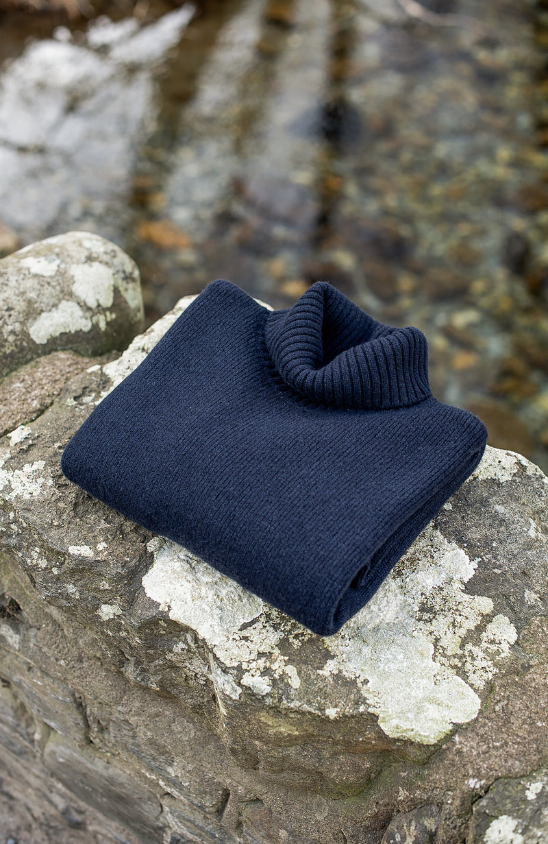 Mens Merino Cashmere Submariner Roll Neck Jumper