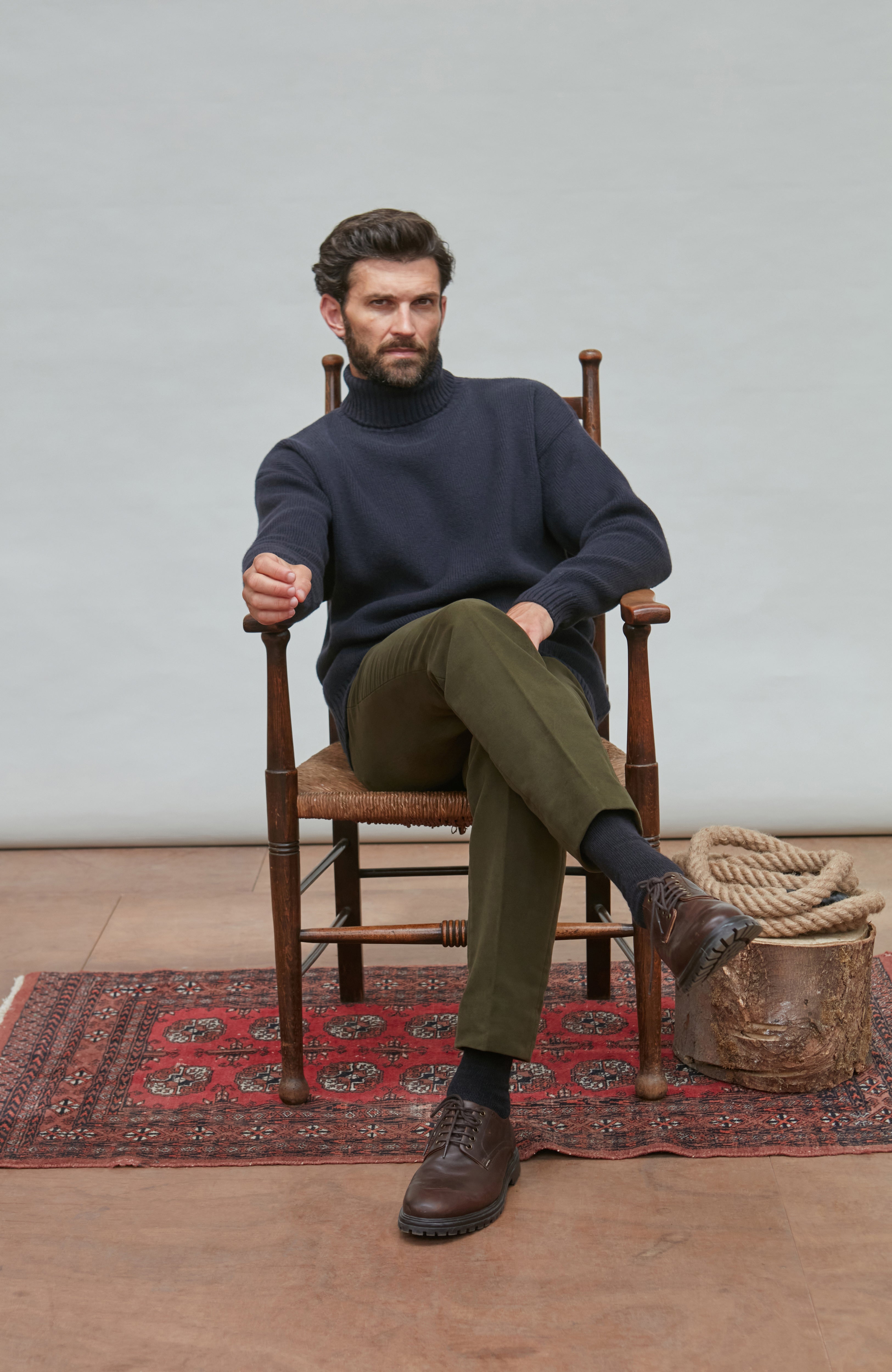 Mens Merino Cashmere Submariner Roll Neck Jumper