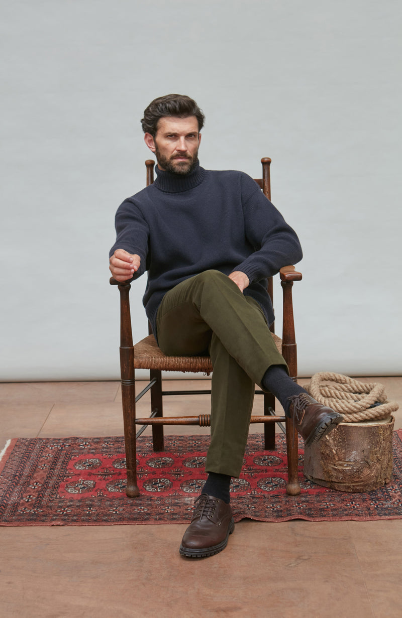 Mens Merino Cashmere Submariner Roll Neck Jumper