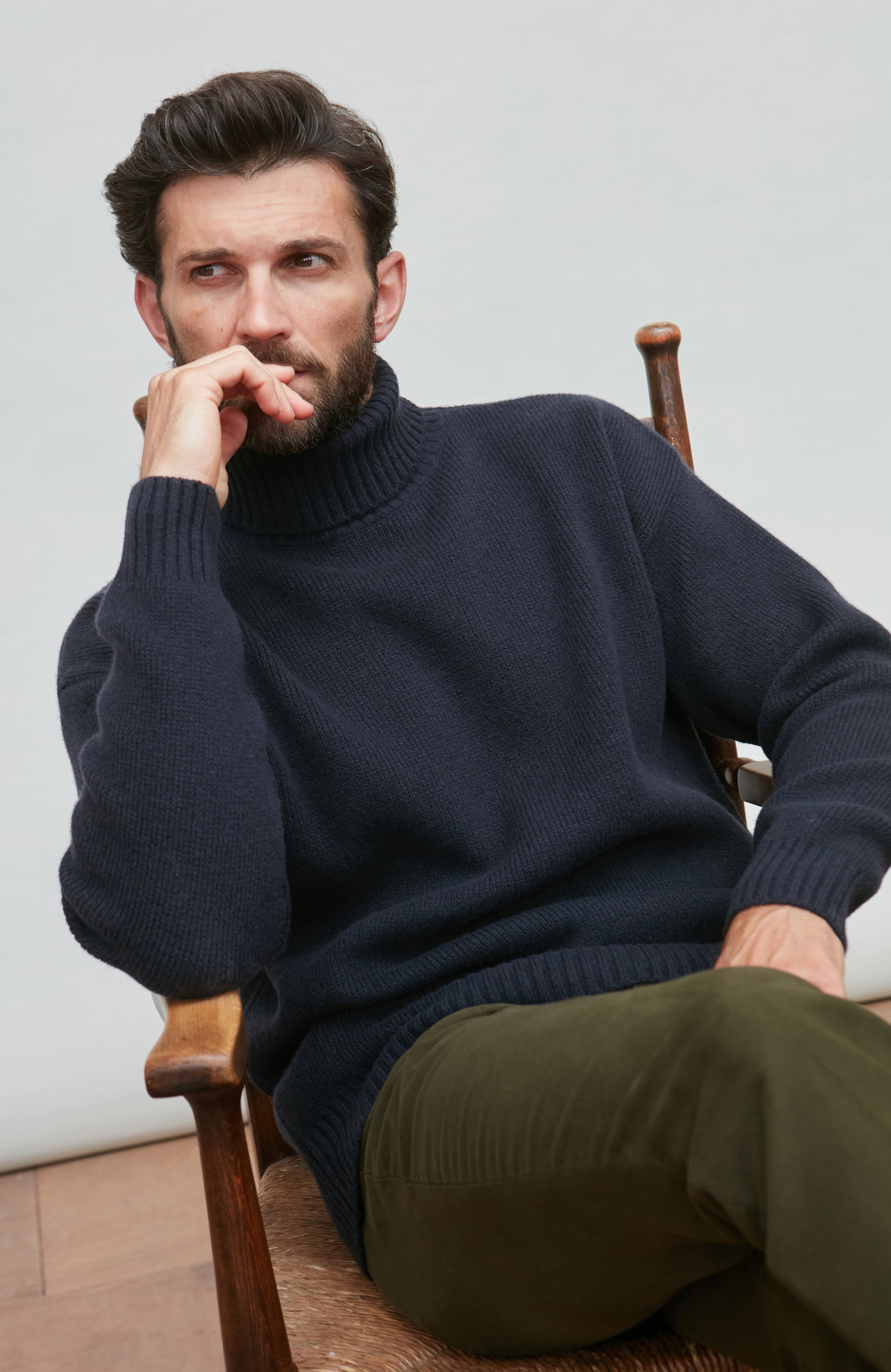 Mens Merino Cashmere Submariner Roll Neck Jumper