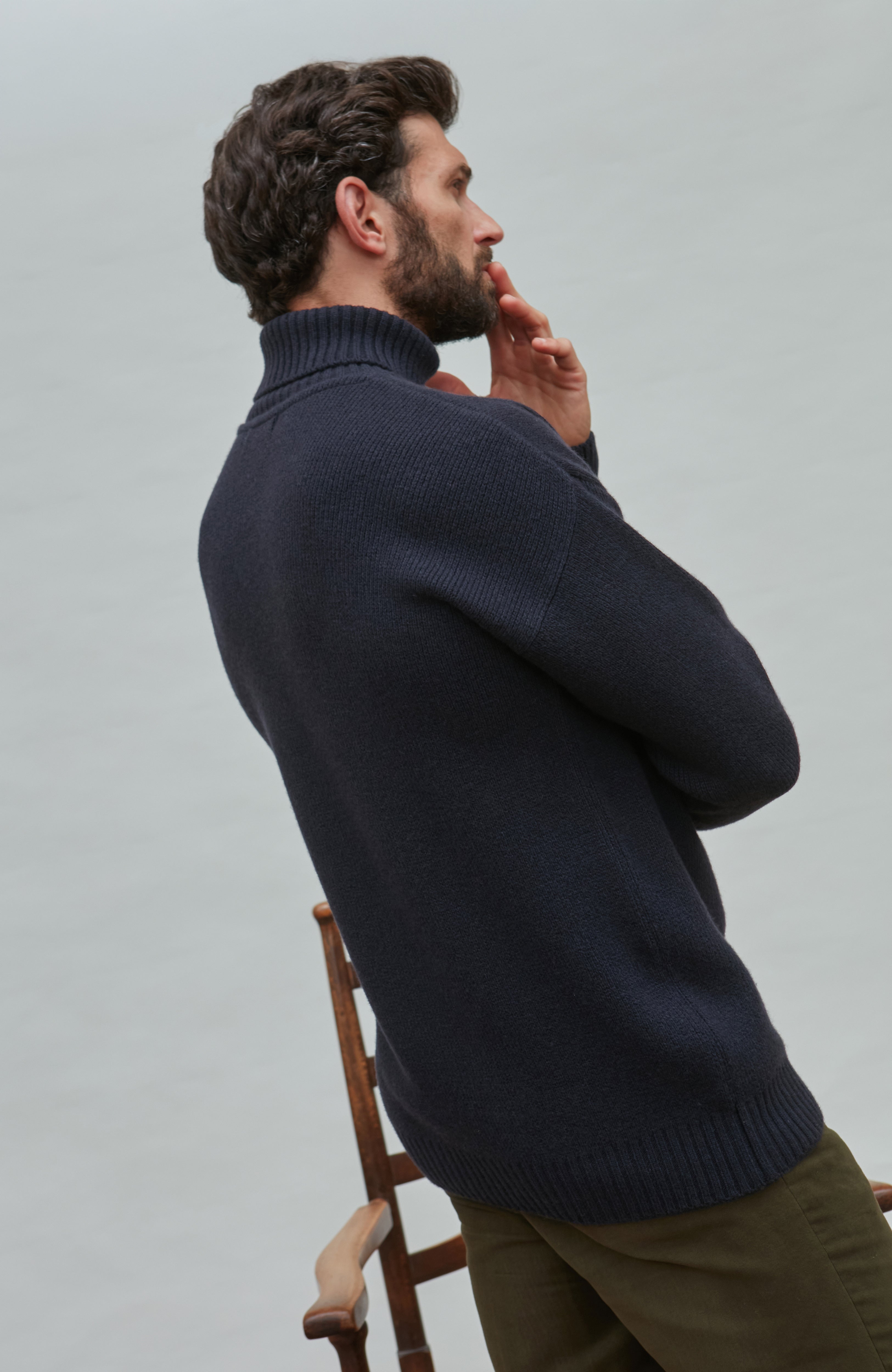 Mens Merino Cashmere Submariner Roll Neck Jumper