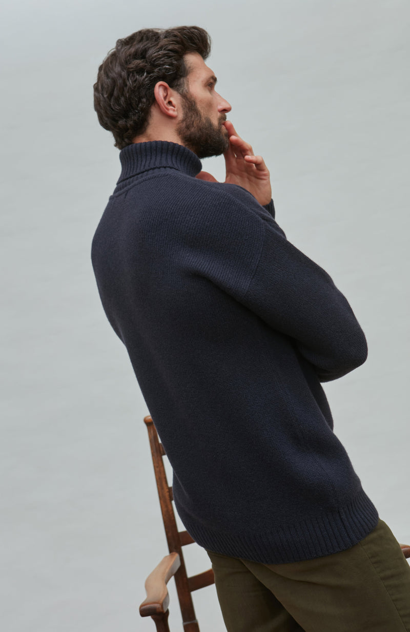 Mens Merino Cashmere Submariner Roll Neck Jumper