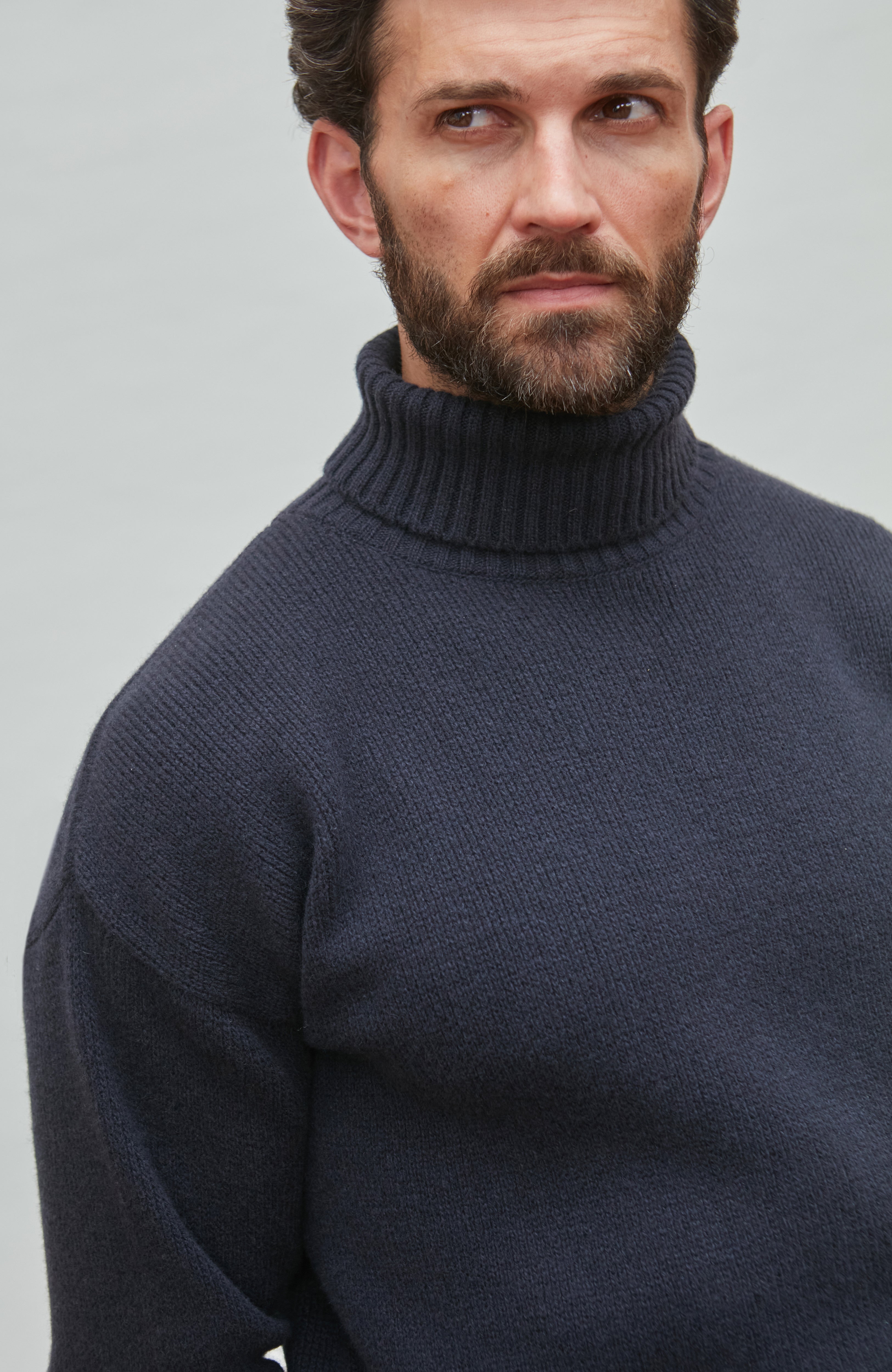Mens Merino Cashmere Submariner Roll Neck Jumper