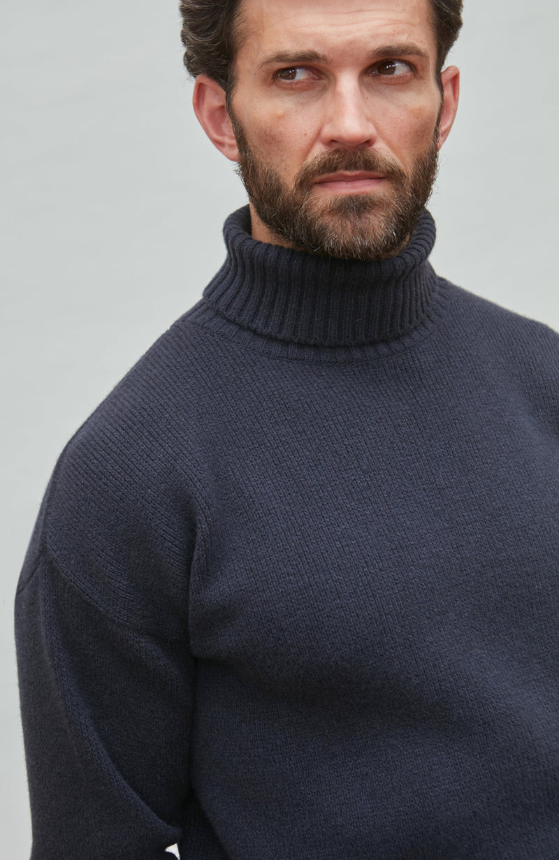 Mens Merino Cashmere Submariner Roll Neck Jumper