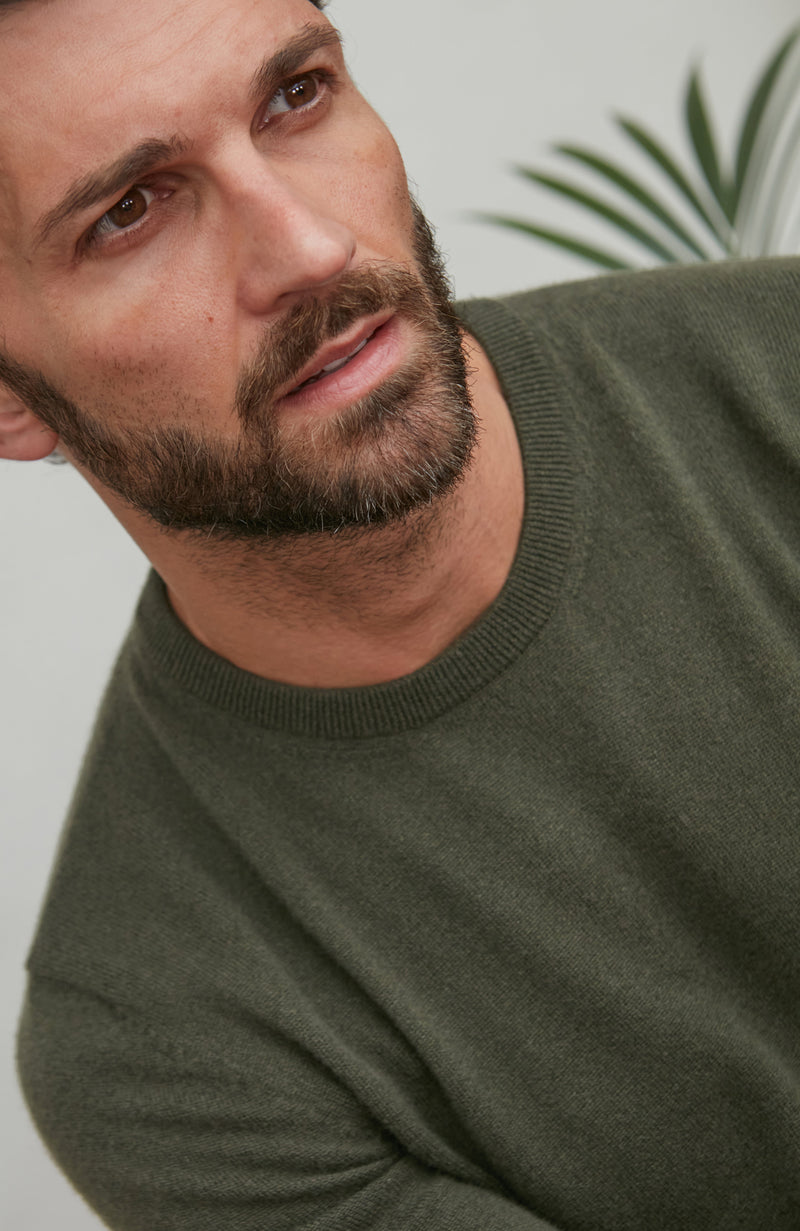 Mens Lightweight Merino Cashmere Crew Neck Jumper