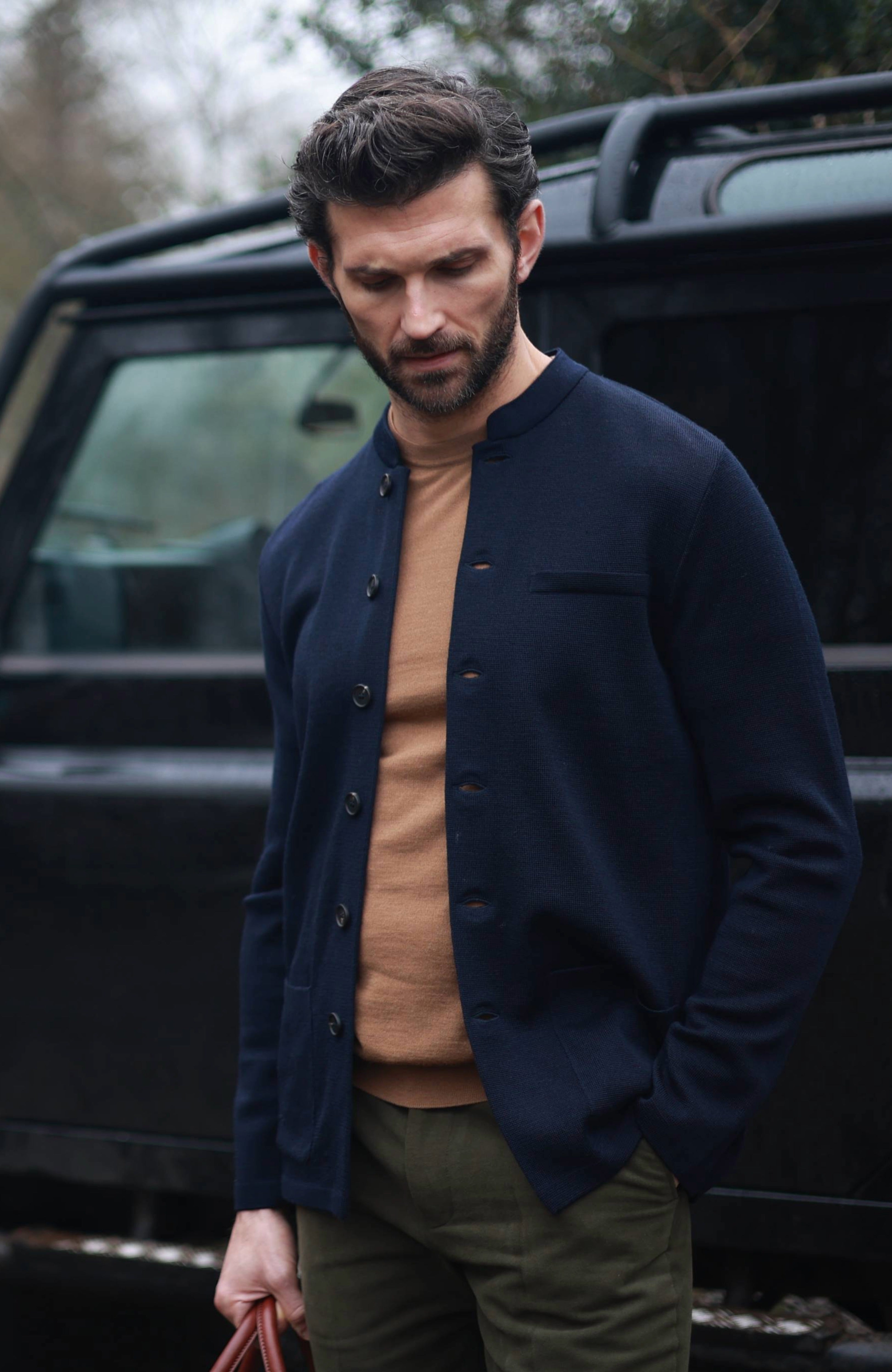 Mens Extra Fine Merino Wool Knitted Nehru Jacket