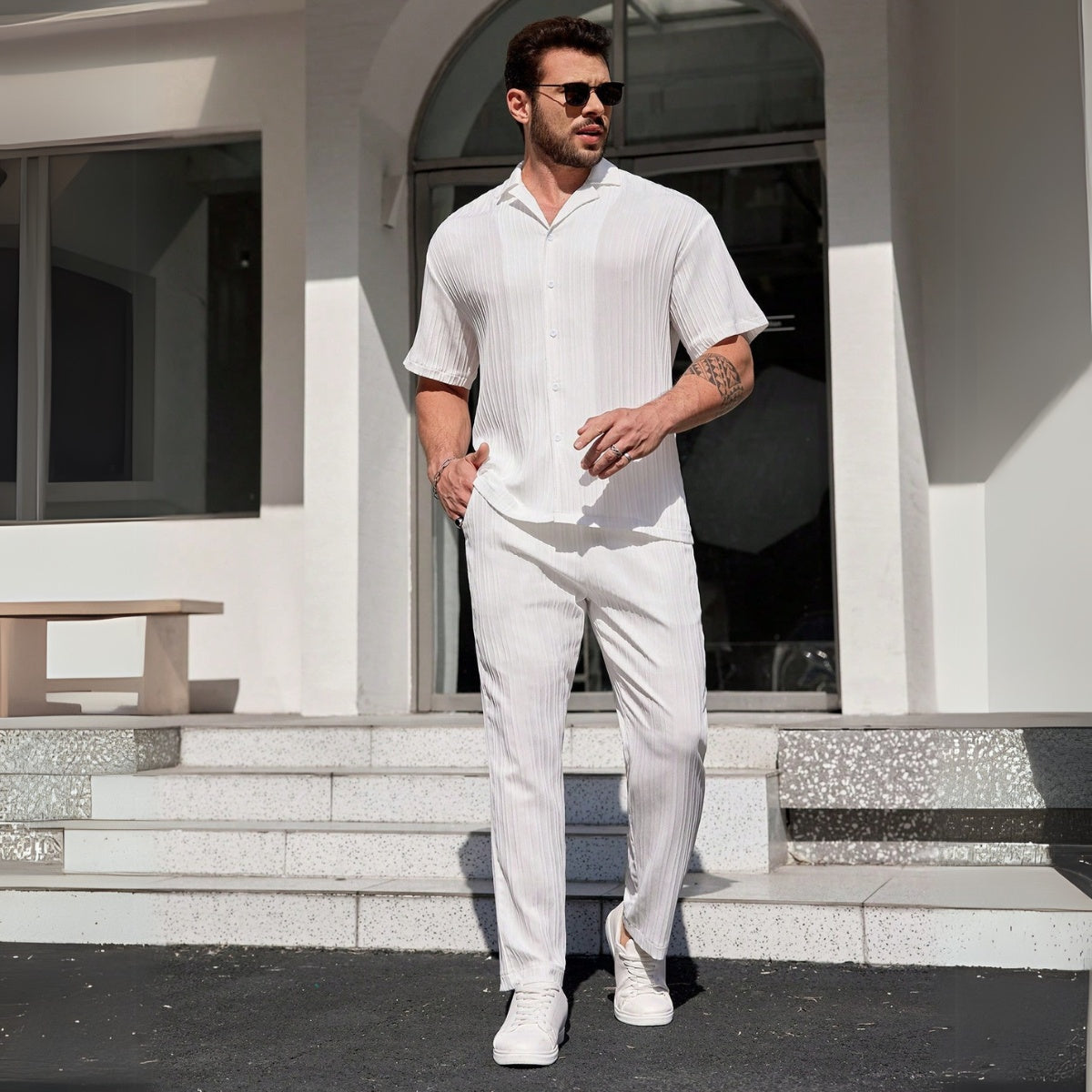 Textured Shirt Trousers Set Riviera Ease