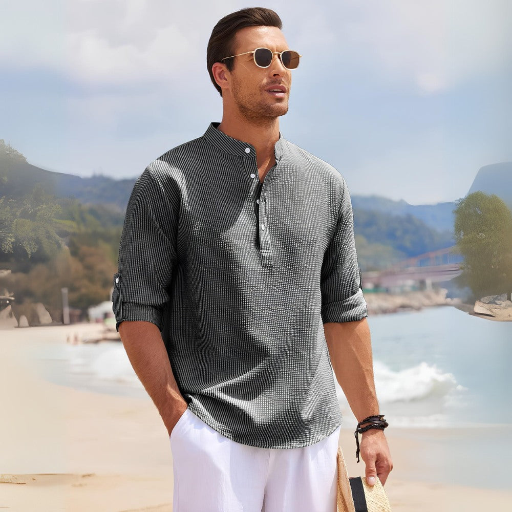 Structured Henley Shirt Refined Casual