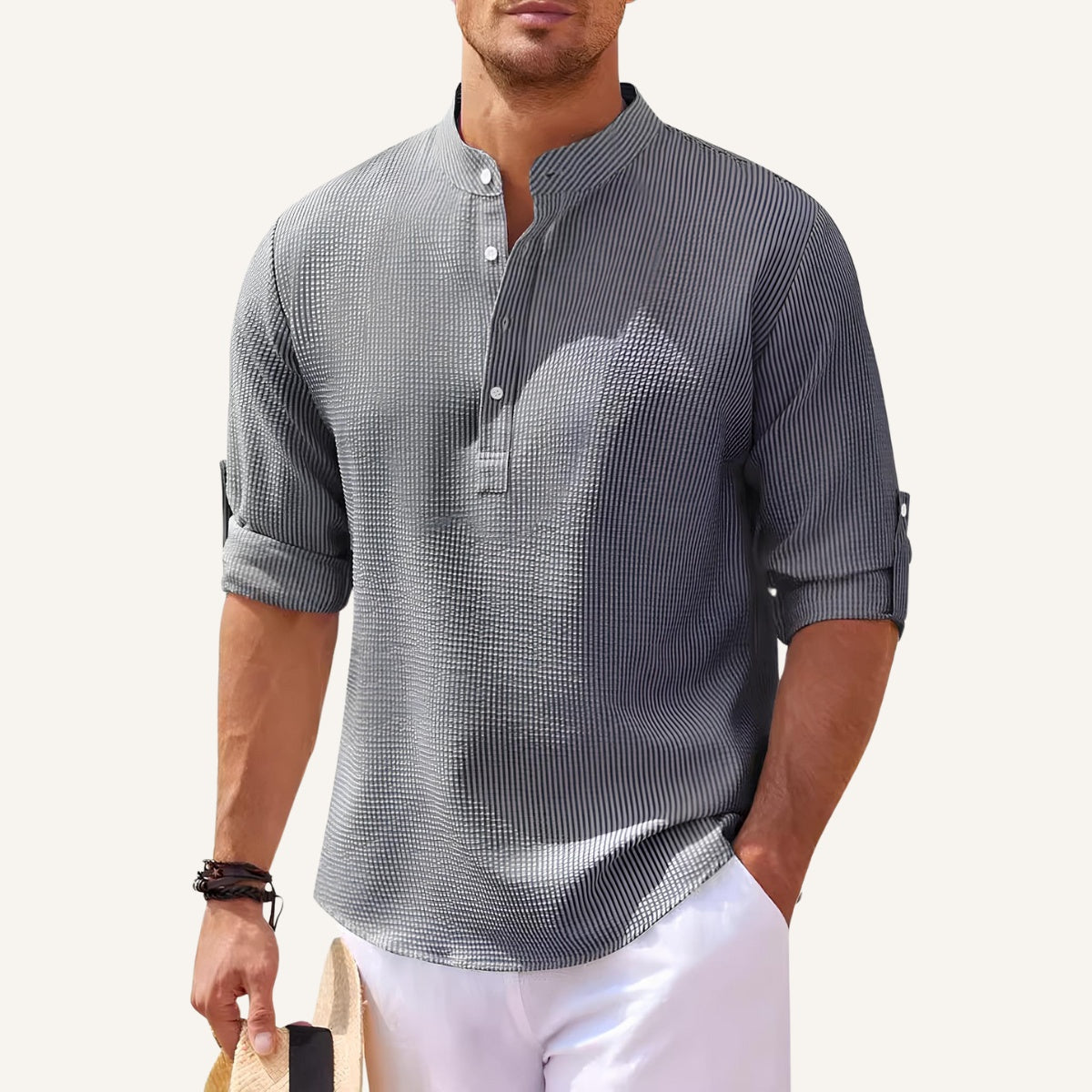 Structured Henley Shirt Refined Casual