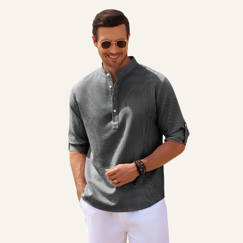 Structured Henley Shirt Refined Casual
