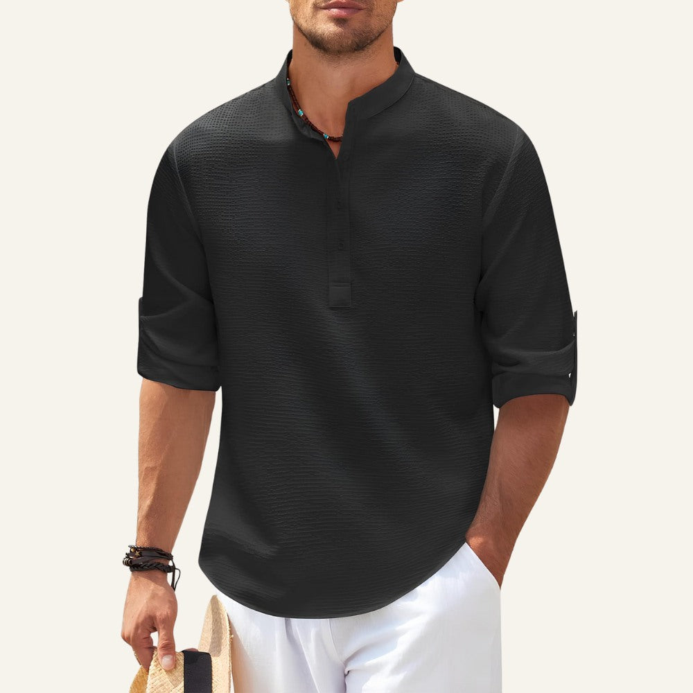 Structured Henley Shirt Refined Casual