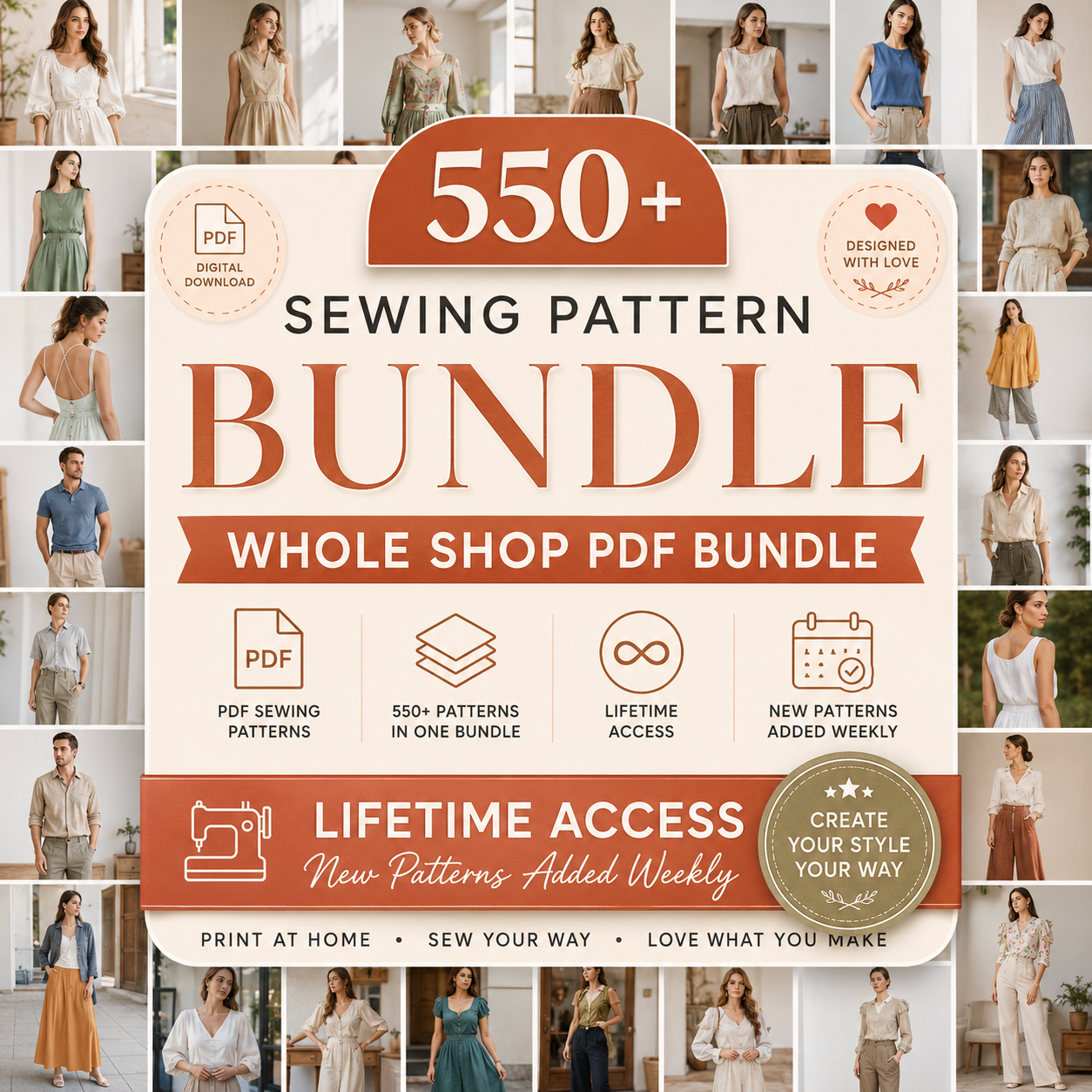 550+ Sewing Patterns Bundle – Dresses, Tops, Skirts and More