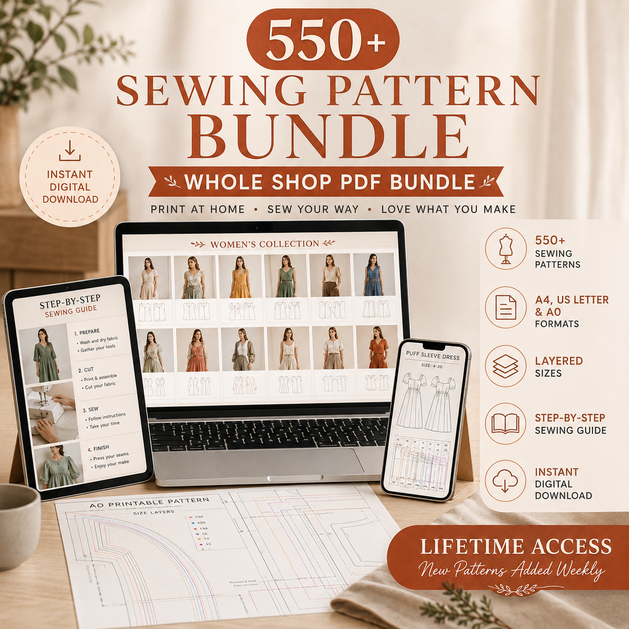 550+ Sewing Patterns Bundle – Dresses, Tops, Skirts and More