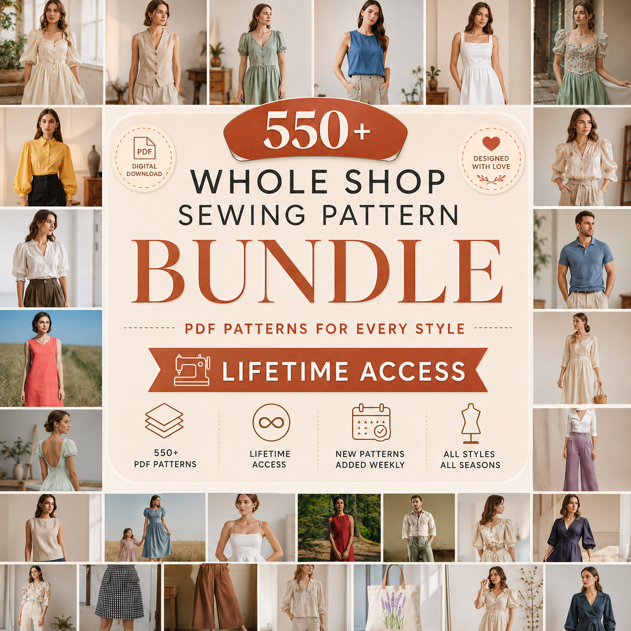 550+ Sewing Patterns Bundle – Dresses, Tops, Skirts and More
