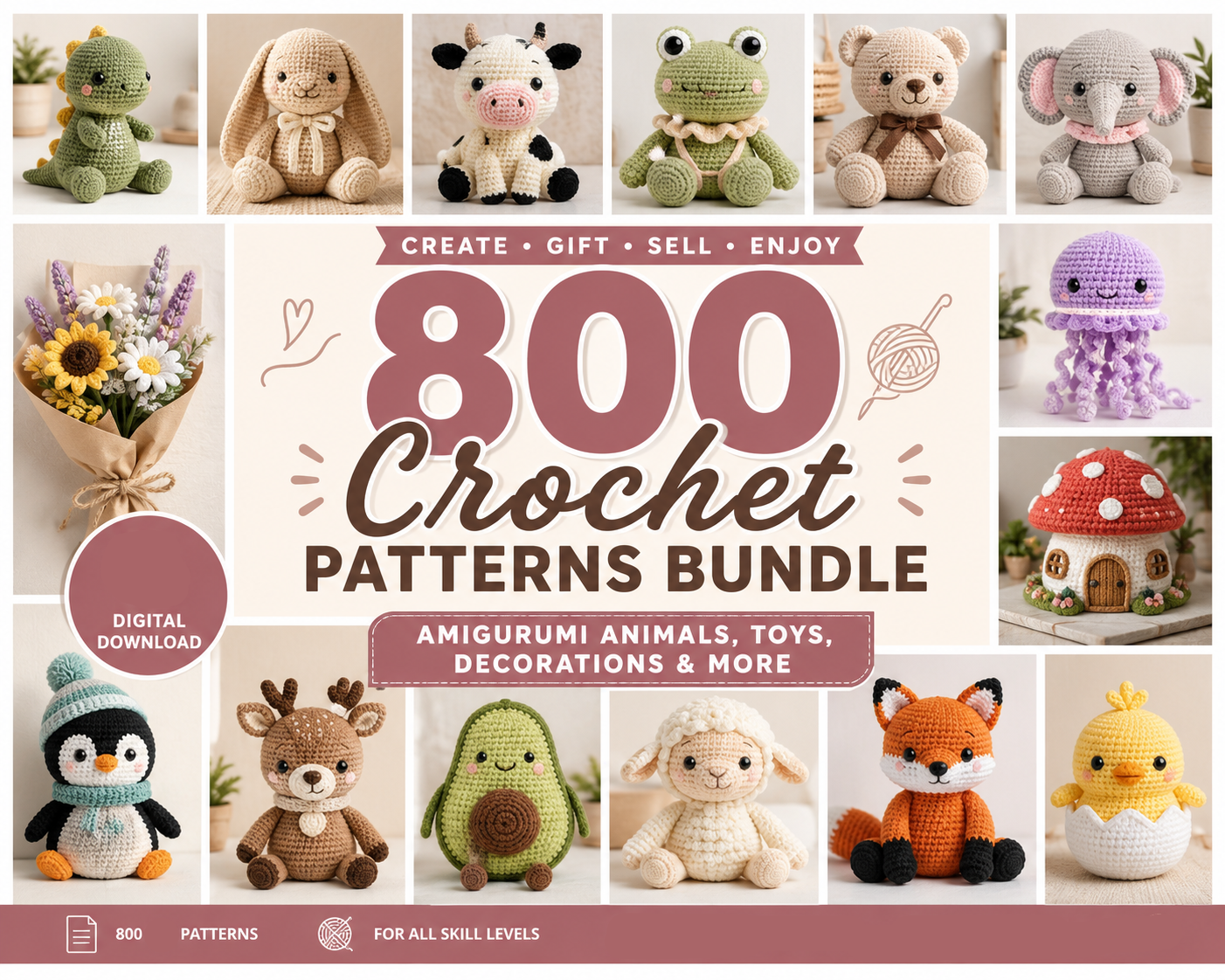800 Crochet Patterns Bundle – Amigurumi Animals, Toys & Decorations