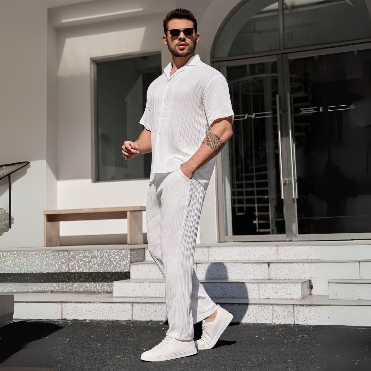 Textured Shirt Trousers Set Riviera Ease