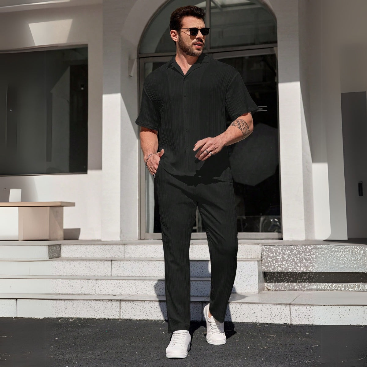 Textured Shirt Trousers Set Riviera Ease