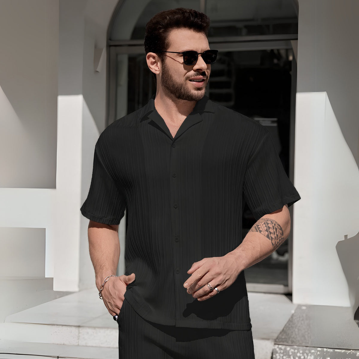 Textured Shirt Trousers Set Riviera Ease