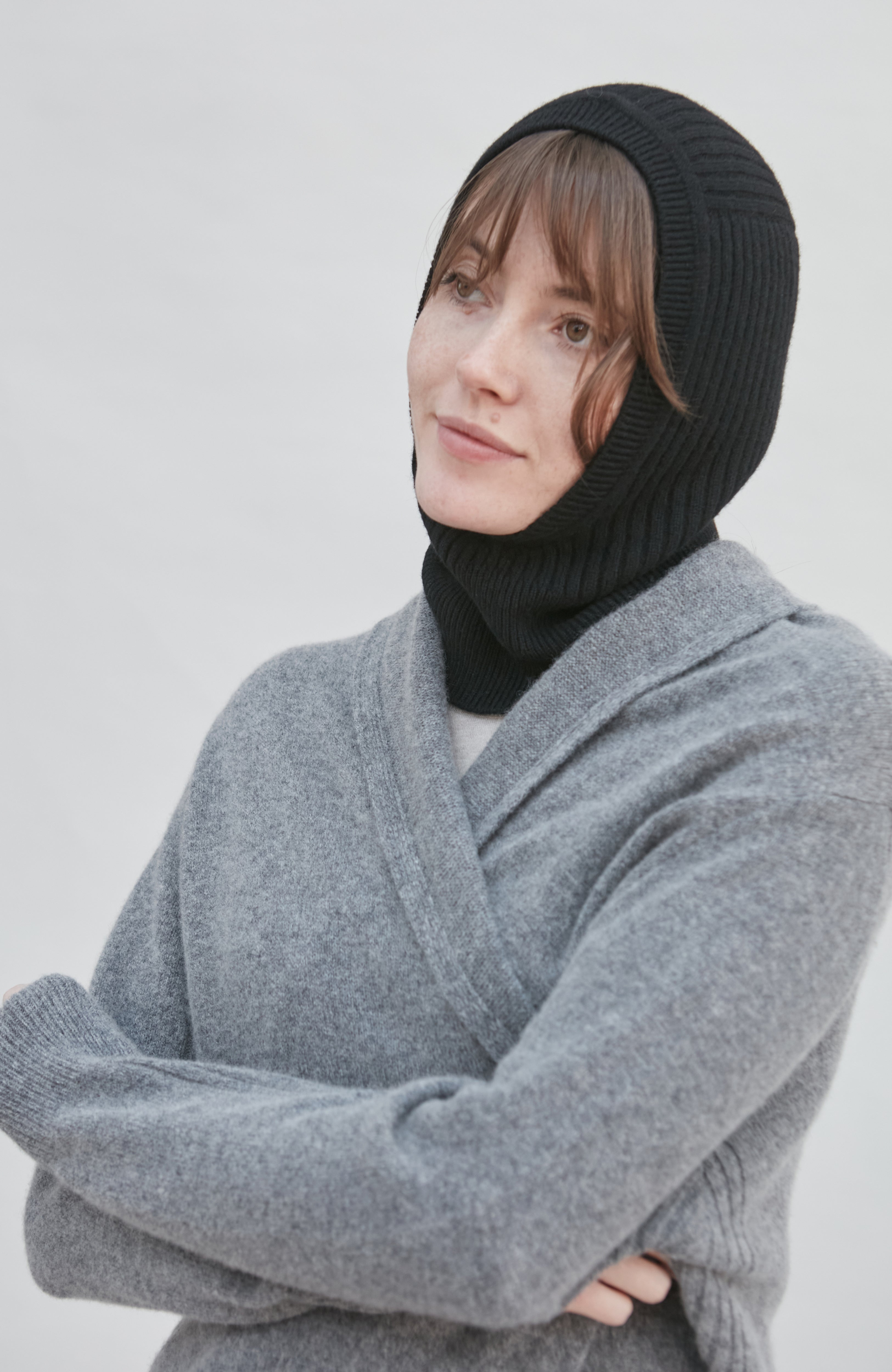 Merino Cashmere Ribbed Open Face Balaclava