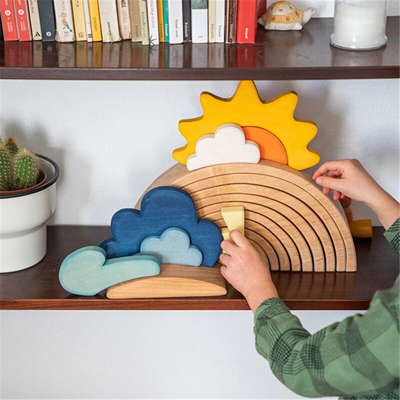 Weather Blocks - Open Ended Play Creative - Blue Cloud Rain Sun Wind Building Block