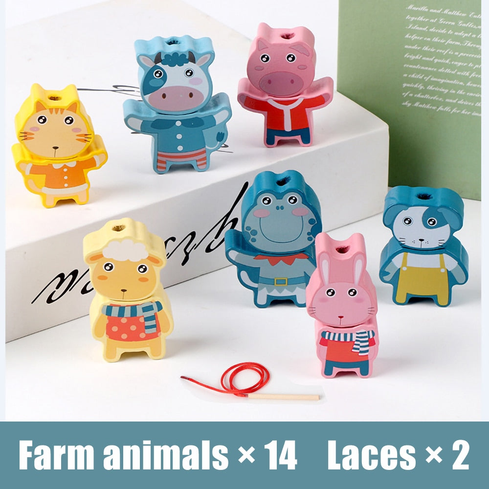 Montessori Wooden Lacing Toy DIY Wooden Beads for Children