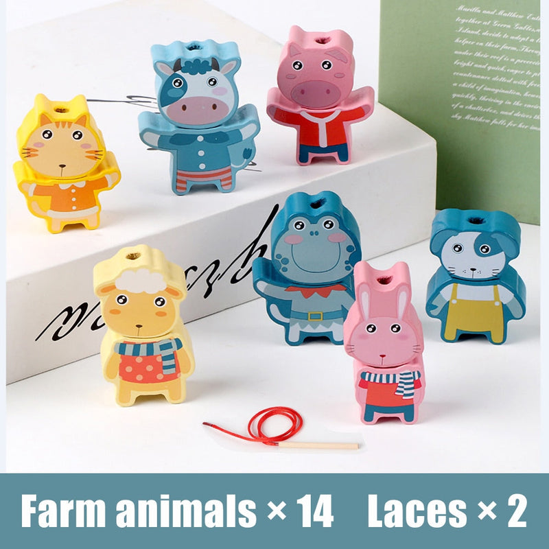 Montessori Wooden Lacing Toy DIY Wooden Beads for Children