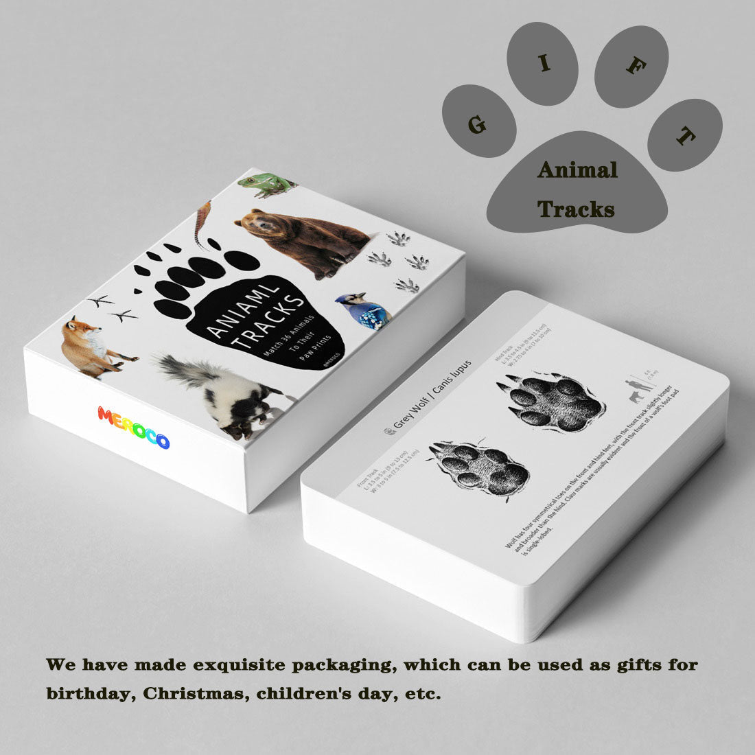Montessori Memory Game: Flash Cards Animal Footprints