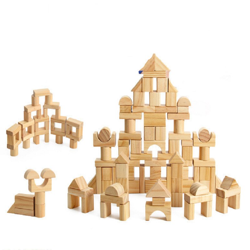 100 Pcs Wooden Montessori Material Building Blocks