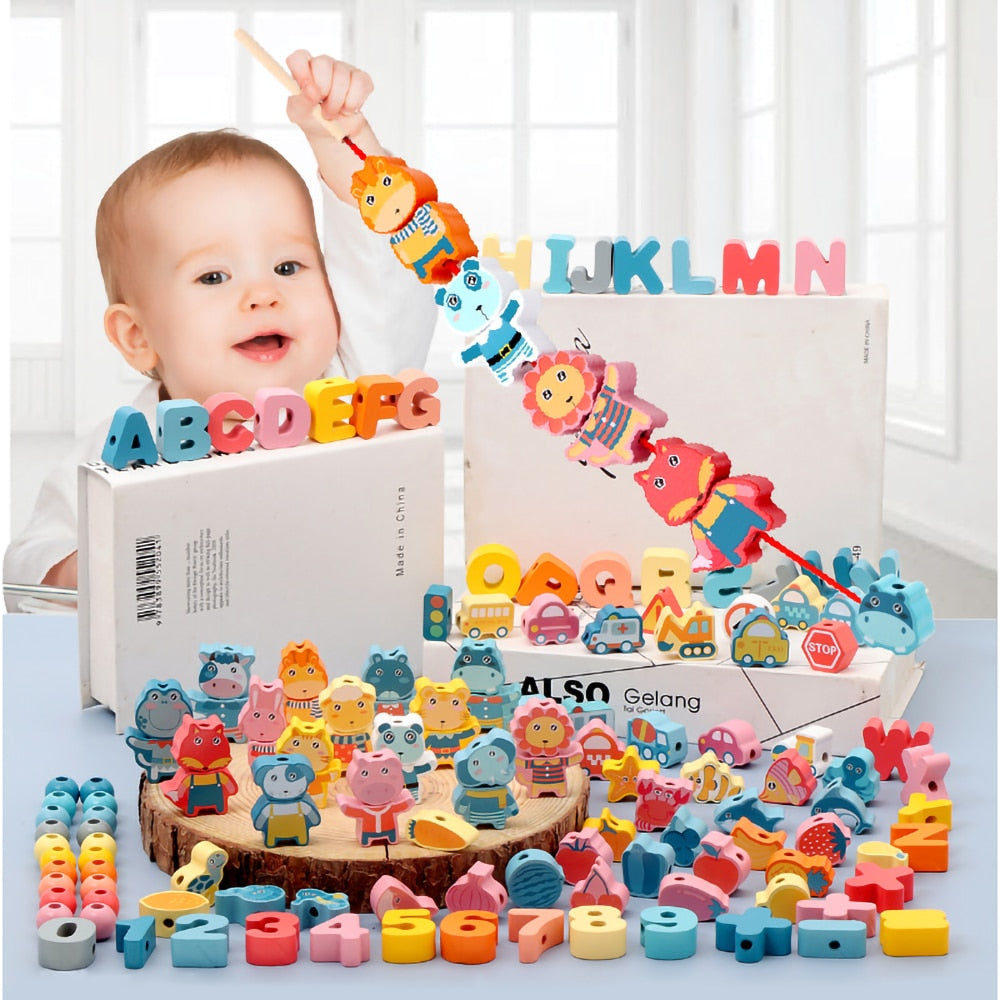 Montessori Wooden Lacing Toy DIY Wooden Beads for Children