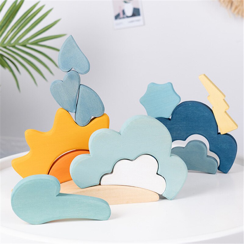 Weather Blocks - Open Ended Play Creative - Blue Cloud Rain Sun Wind Building Block