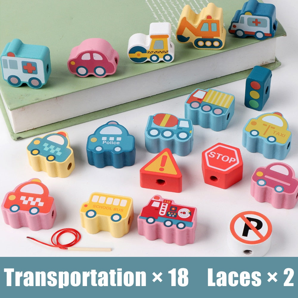 Montessori Wooden Lacing Toy DIY Wooden Beads for Children