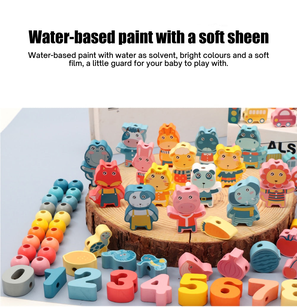 Montessori Wooden Lacing Toy DIY Wooden Beads for Children